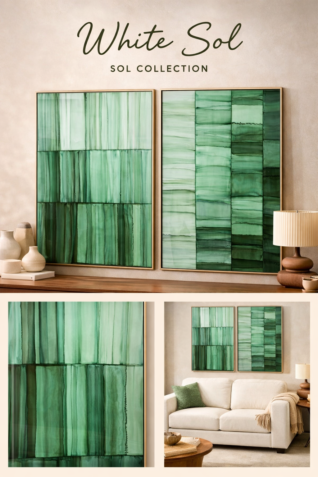 Soft Forest Green Modern Framed Wall Art for modern gallery walls