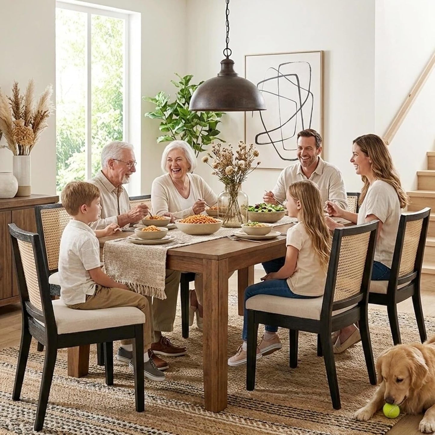 BeigeTextured Rattan Dining Chairs CaneBack Set Two