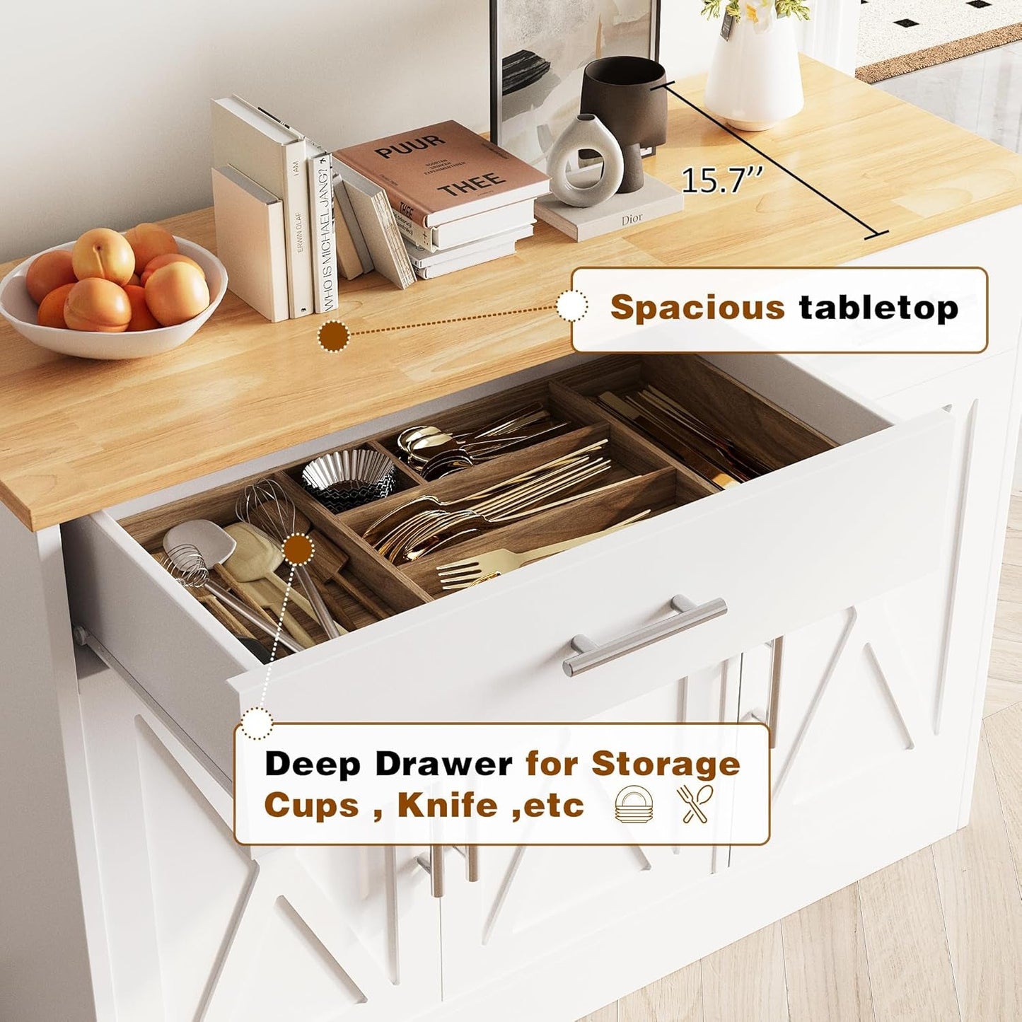 White Farmhouse Sideboard Buffet Cabinet With Drawers