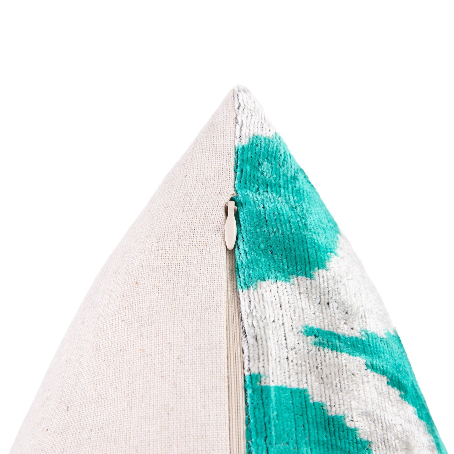 Handmade Velvet Throw Pillow - 16x24 Inches, Naturally Vegetable-Dyed, Premium Down Feather Insert - Teal and Beige Geometric Design, Luxury Home Decor Accent