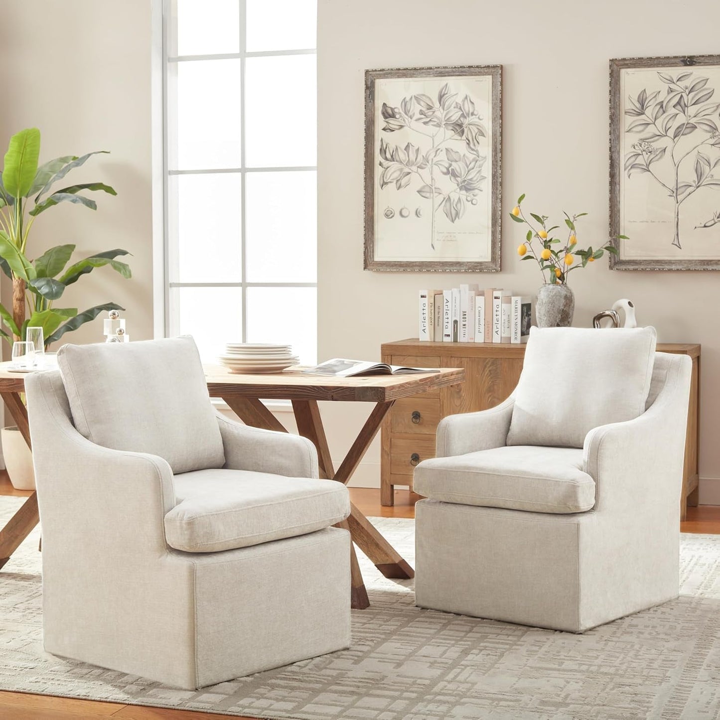 Beige Upholstered Dining Chairs With Silent Casters