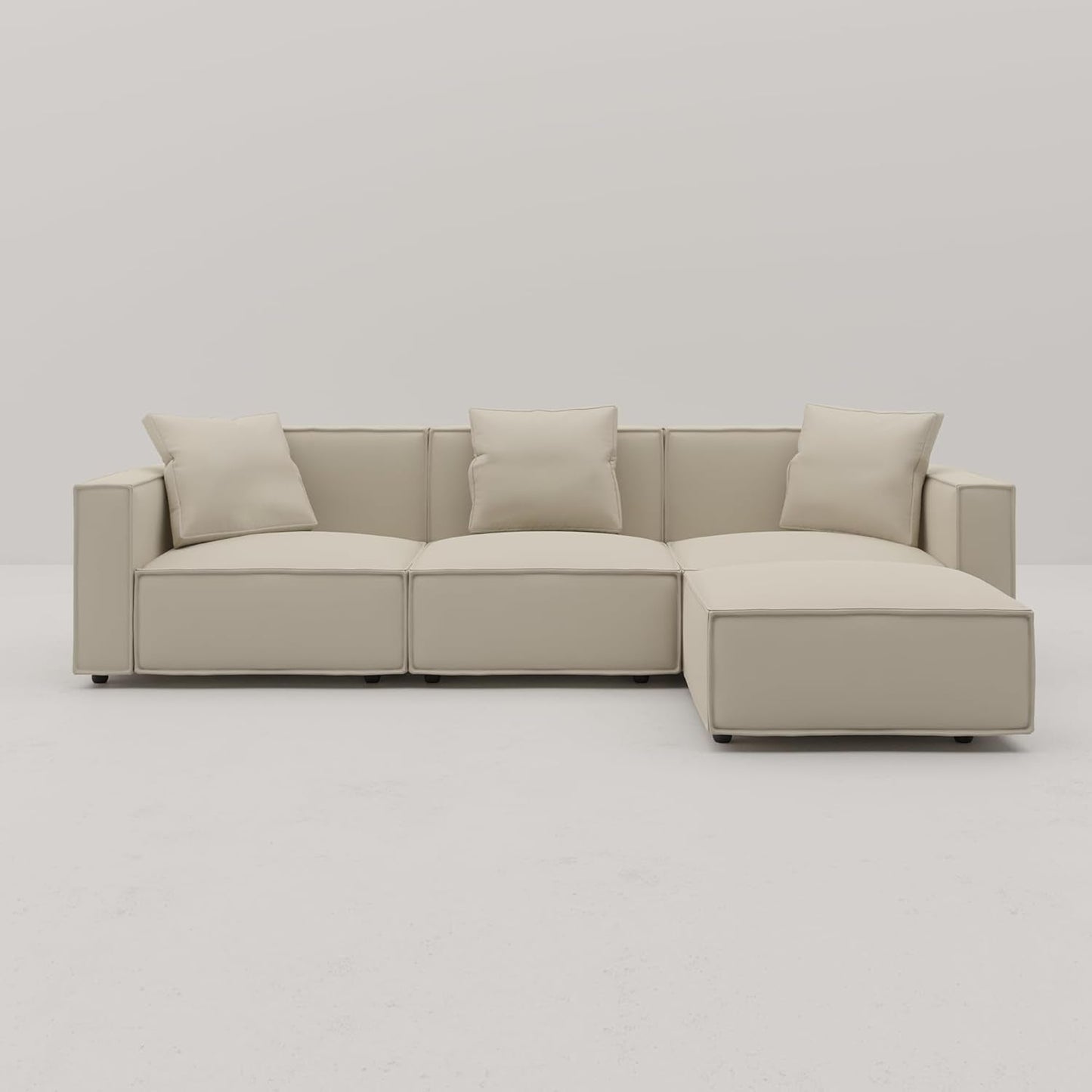 Cream Modular Sectional Sofa Set With Ottoman And Chaise