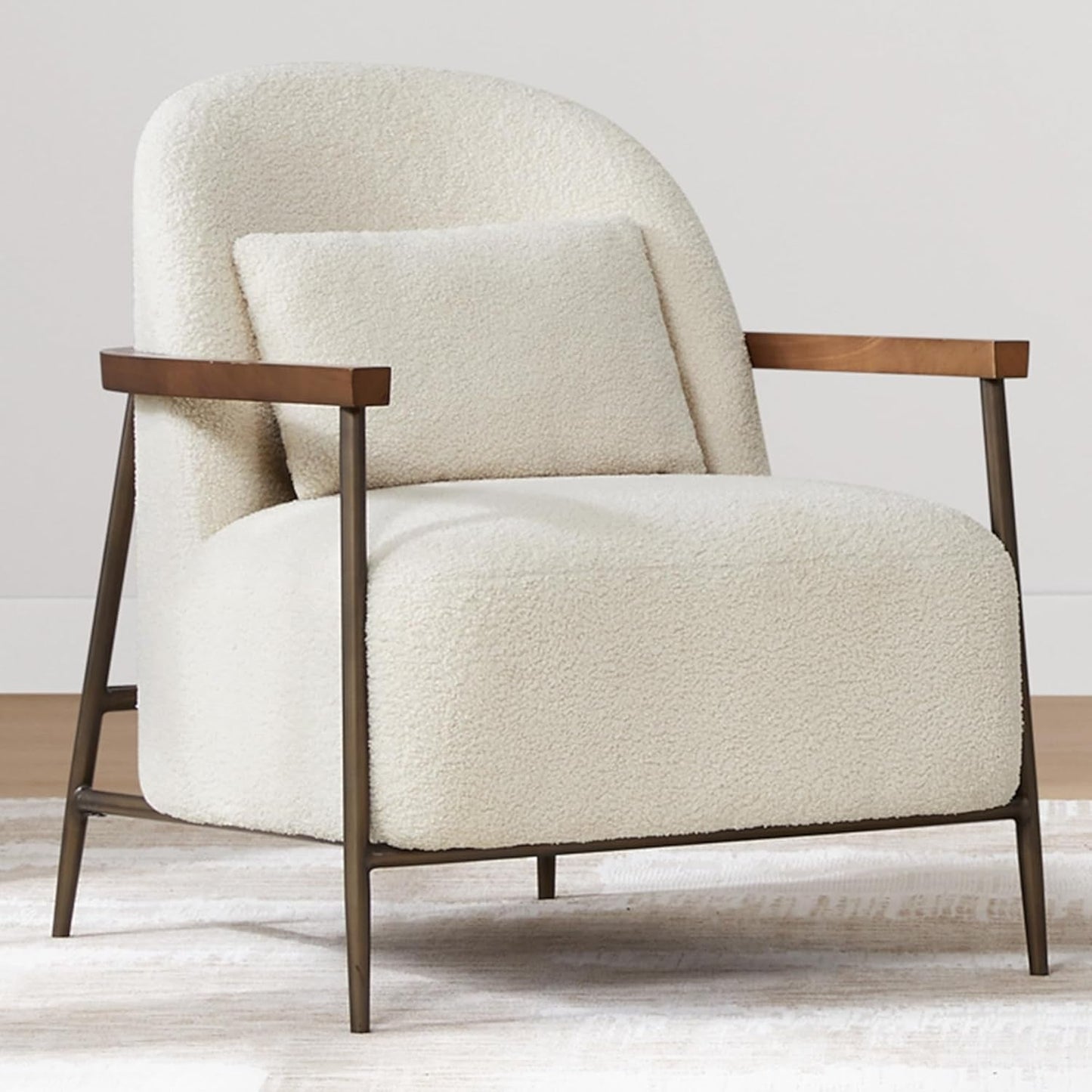 Ivory Faux Sherpa Armchair With Metallic Framework