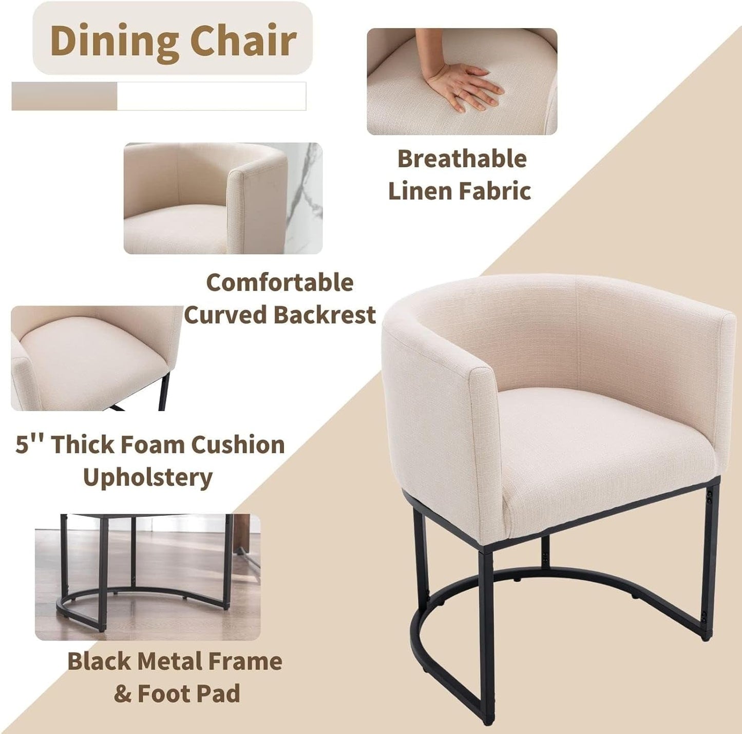 Cream Upholstered Barrel Dining Chairs 18.5-Inch Wide