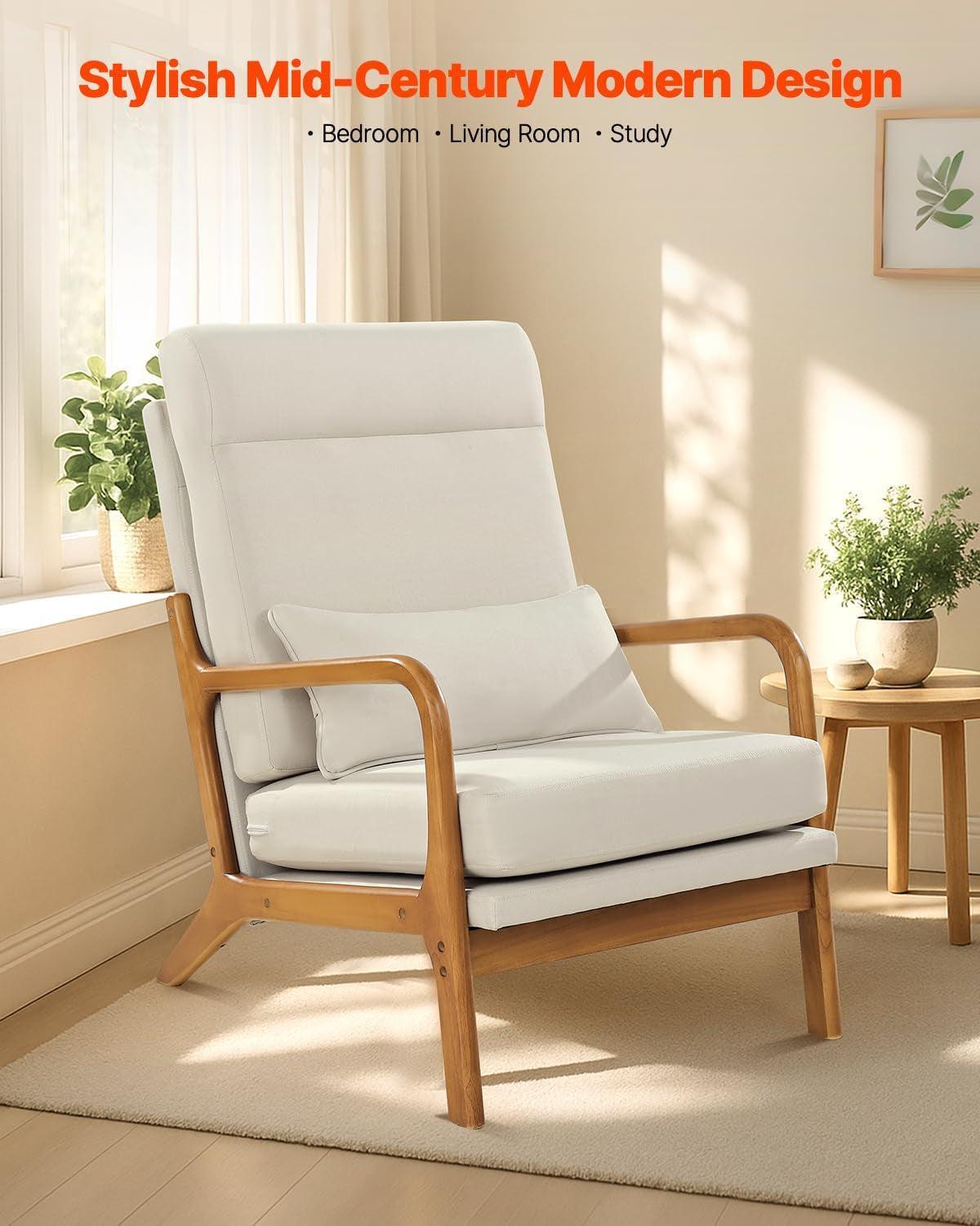 High Back Mid Century Linen Accent Chair For Living Room