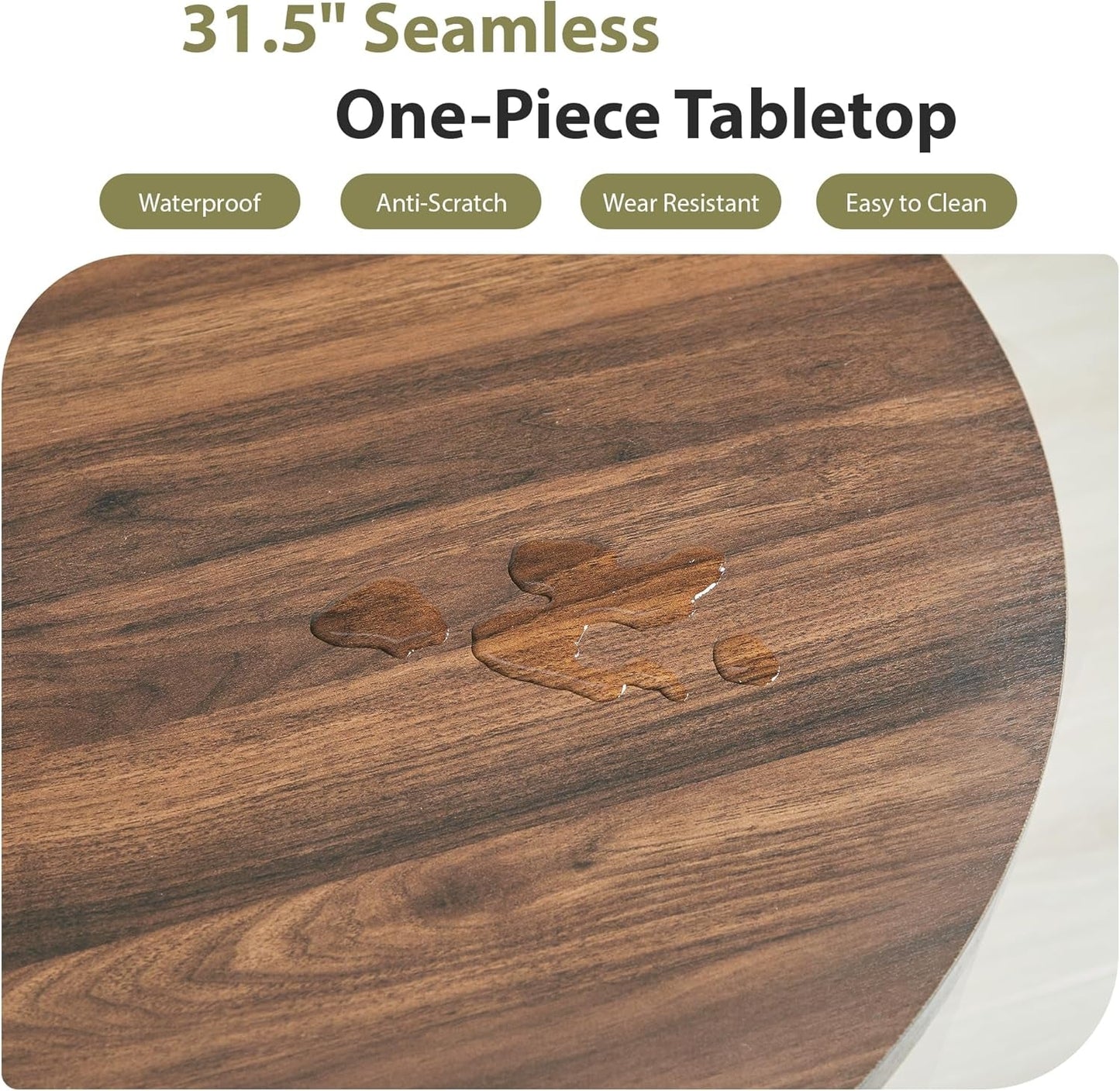 31.5 Inch Walnut Round Dining Table For Two To Four