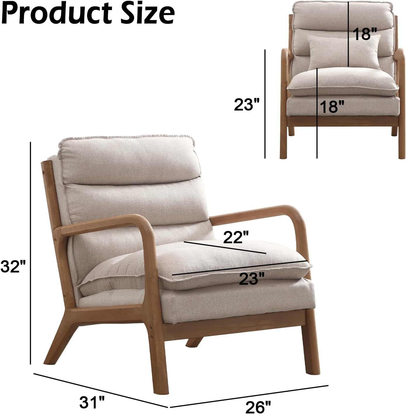 Beige Mid Century Modern Upholstered Accent Armchair