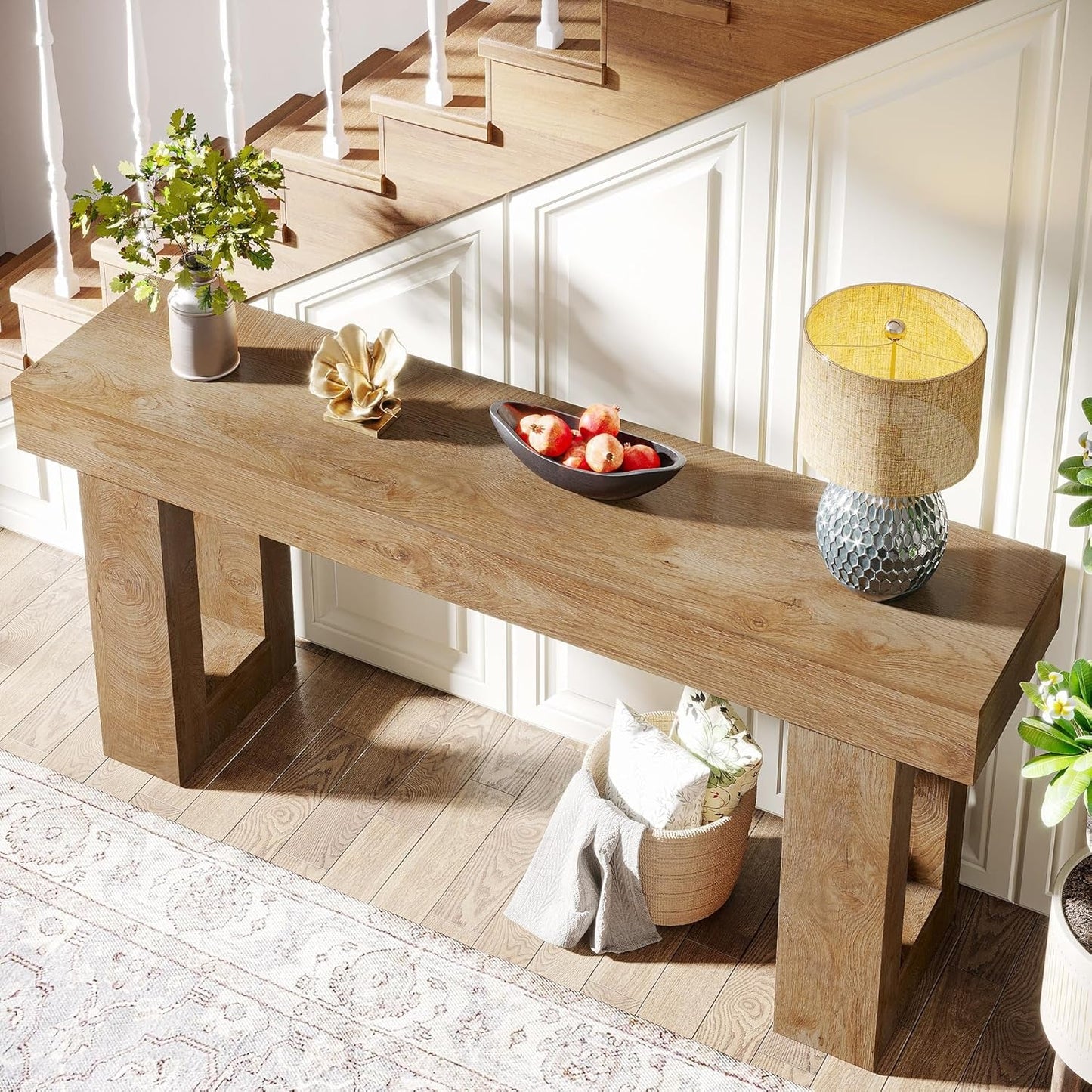 Farmhouse 63Inch Console Table Natural Wood Entryway
