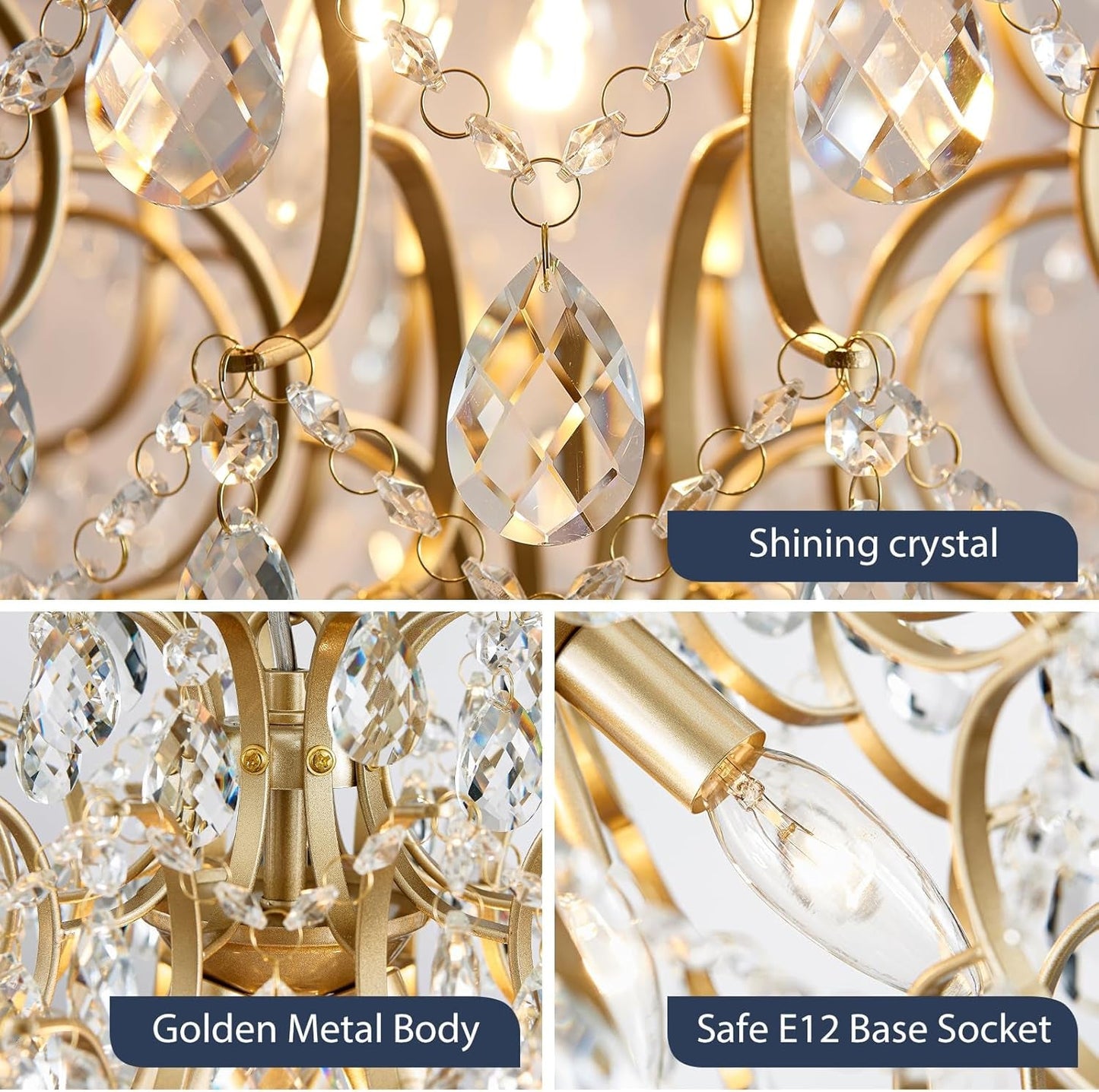 Gold Crystal Pendant Chandelier Raindrop Lighting Fixture