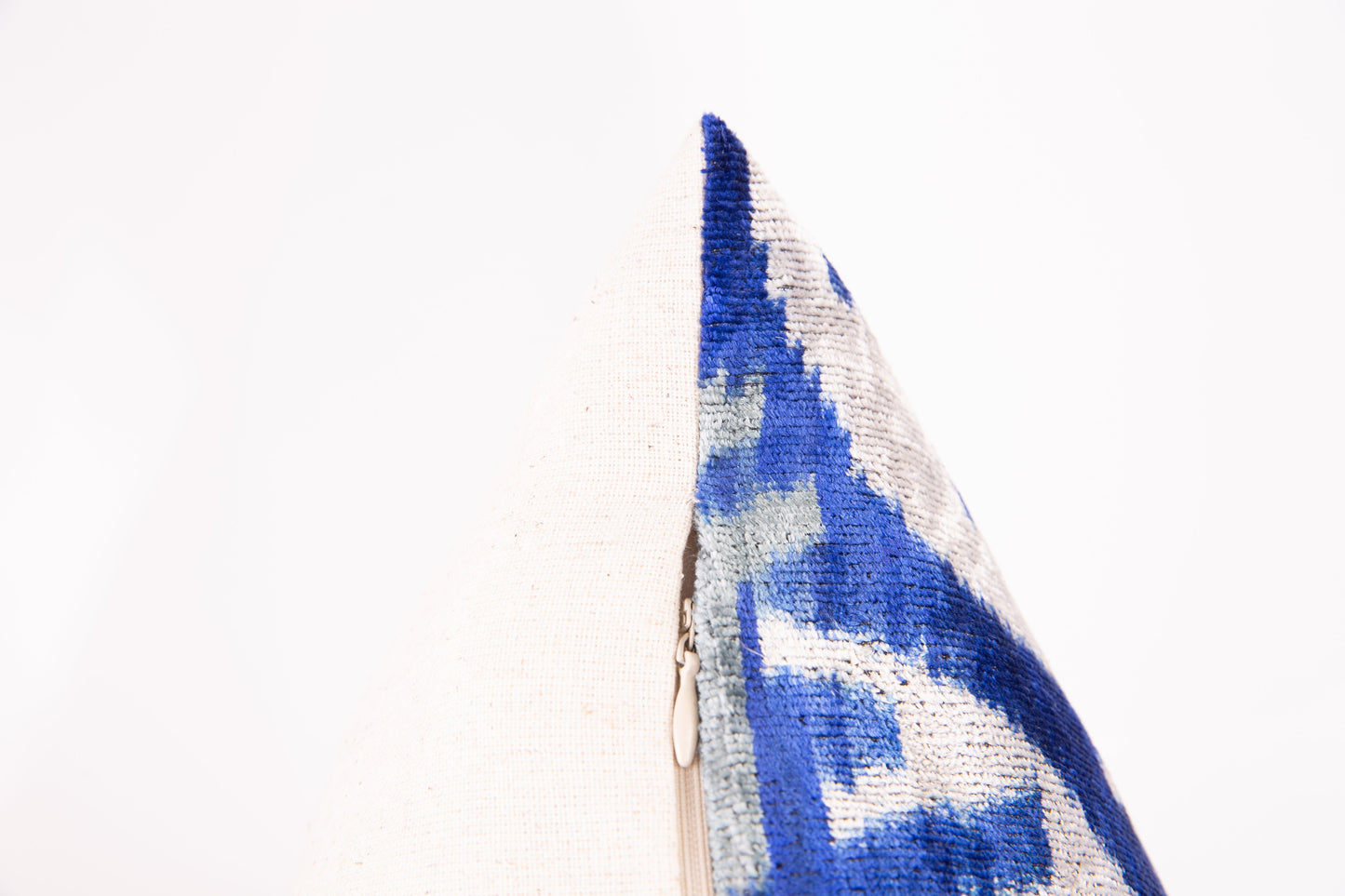 Canvello Handmade Velvet Ikat Pillow – 16x24 Luxury Decorative Throw Cushion for Home Decor – Feather Down Insert, Vegetable-Dyed, Elegant Blue and White Accent for Sofa, Couch & Furniture