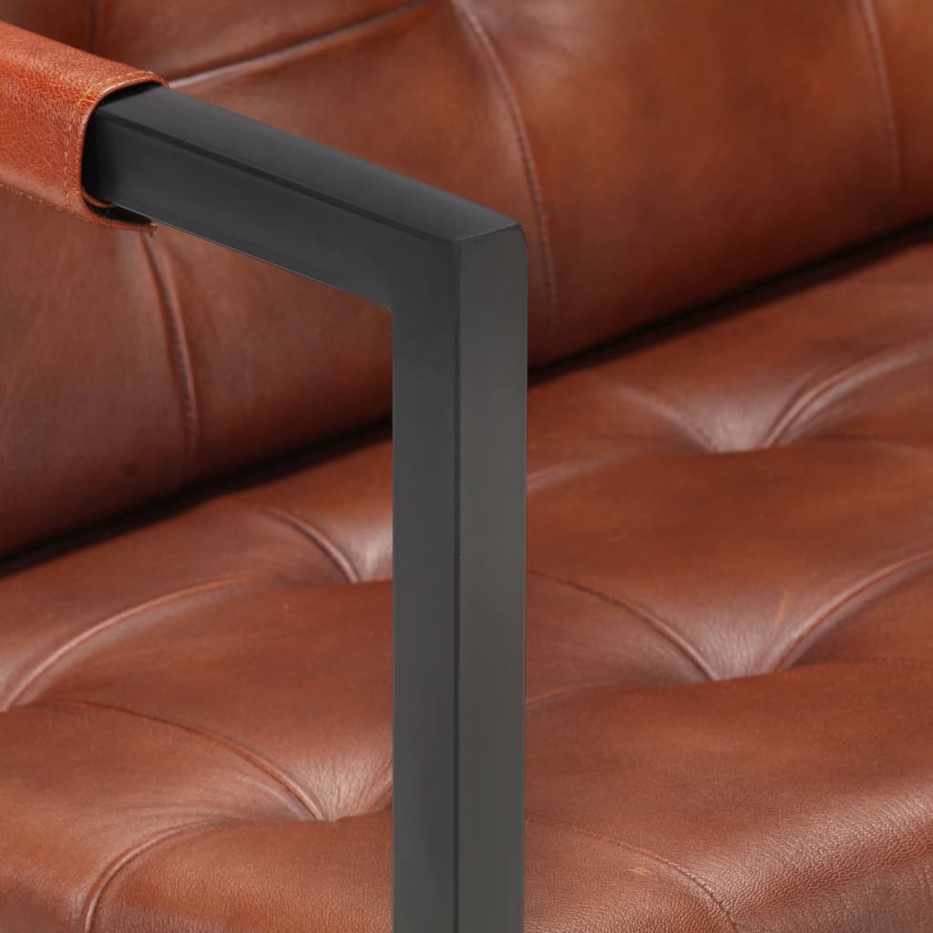 vidaXL 3-Seater Sofa Brown Real Goat Leather