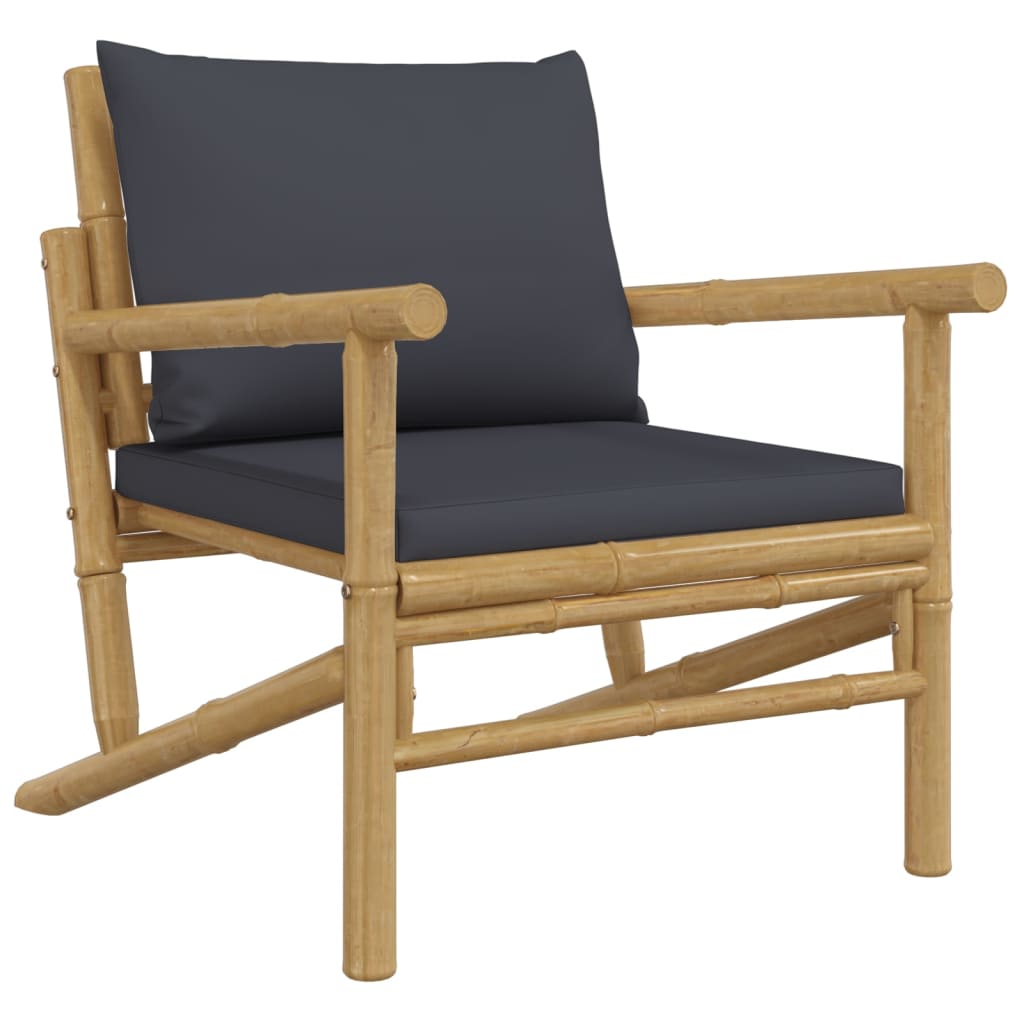 vidaXL Patio Chairs 2 pcs with Dark Gray Cushions Bamboo