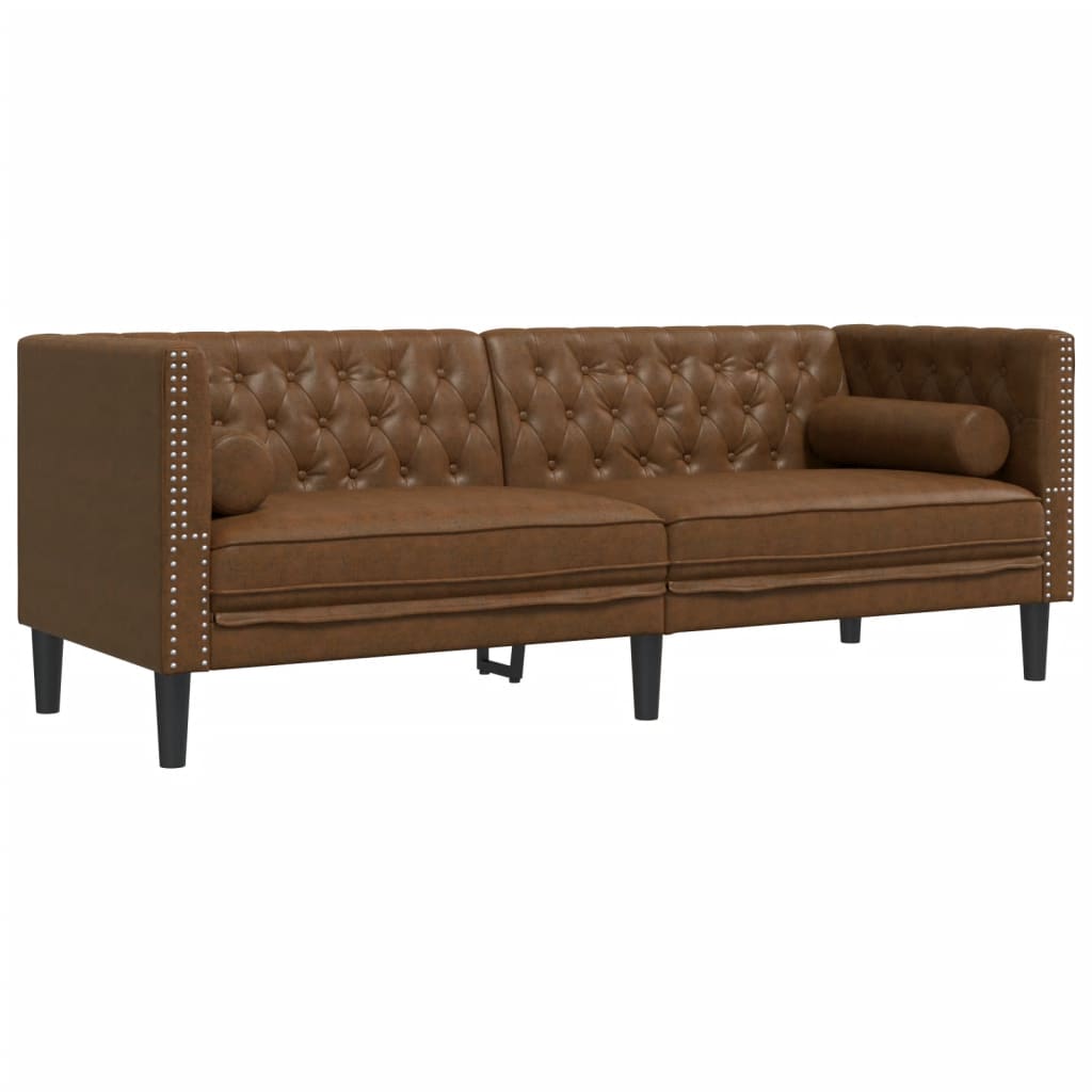 vidaXL 2 Piece Chesterfield Sofa Set with Bolsters Brown Faux Suede Leather