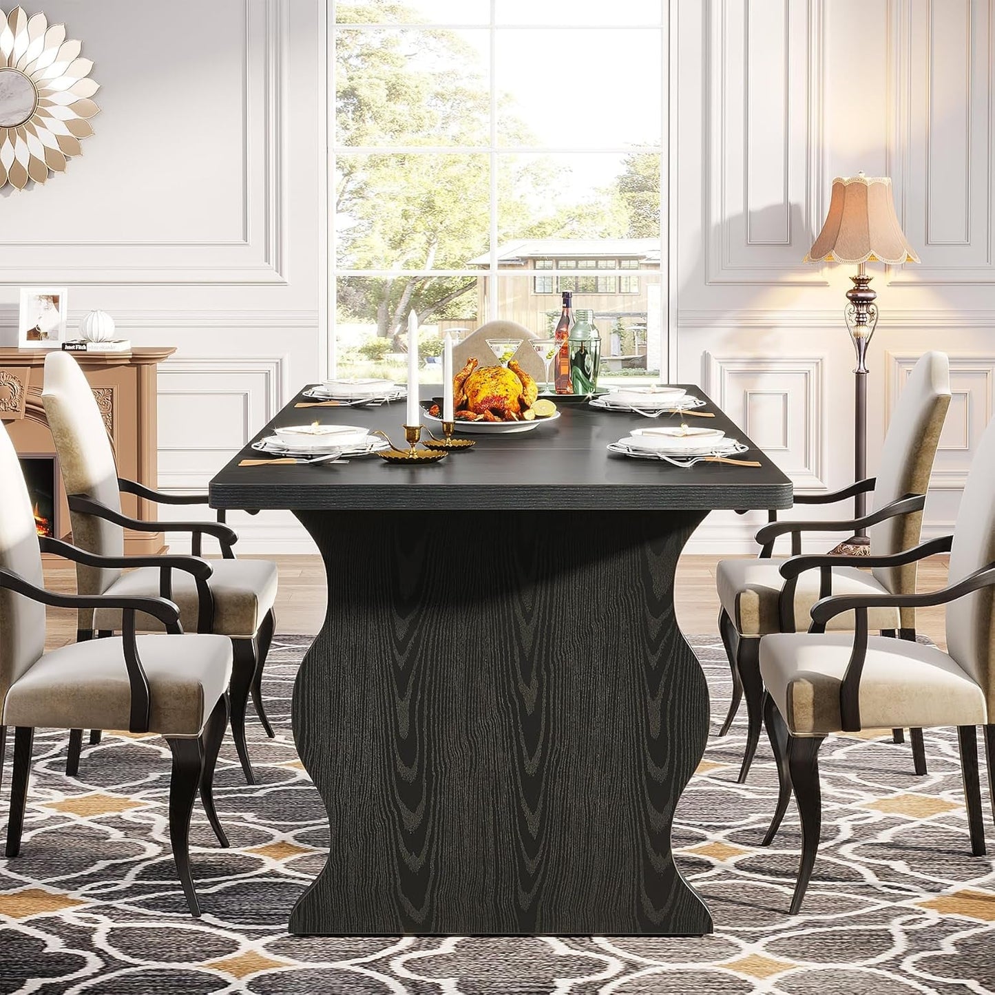 Black 63 Inch Rectangular Modern Dining Table For 4 To 6