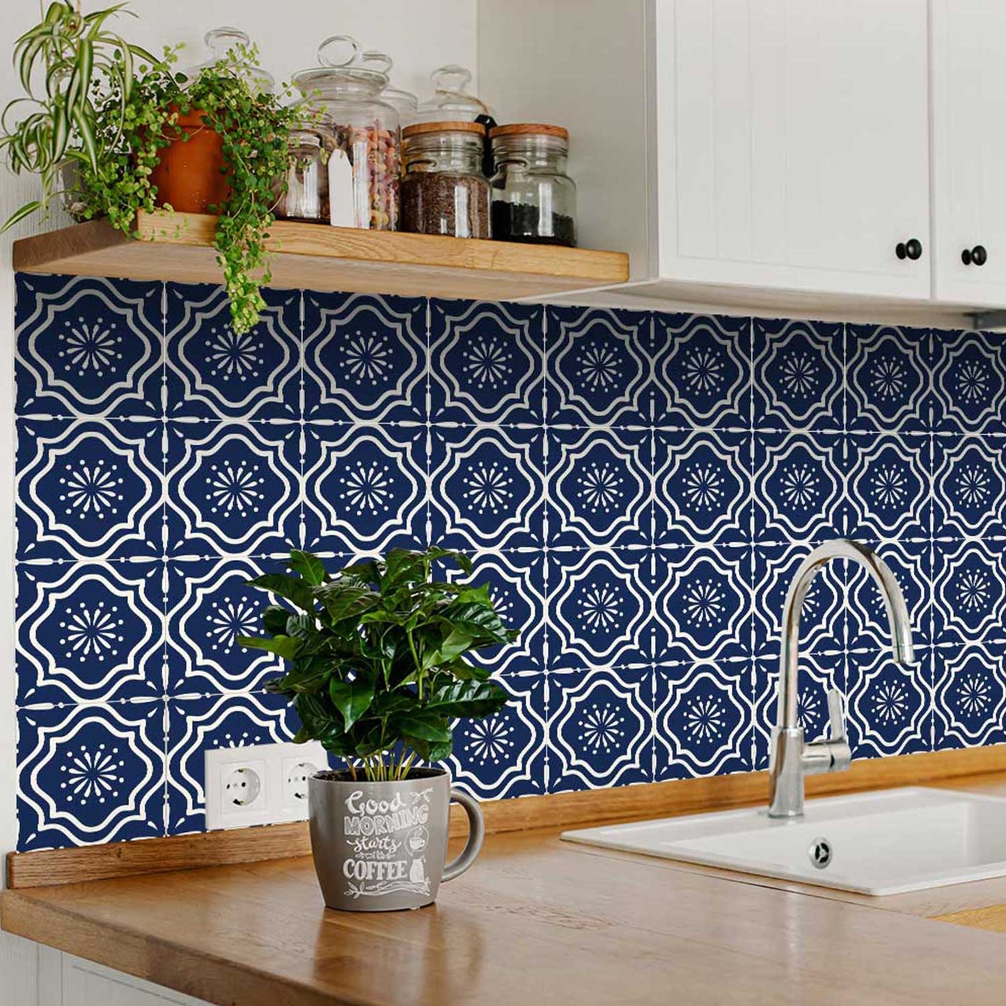 Beautiful Blue pattern connected shape tile stickers for bathroom floor Model - B56
