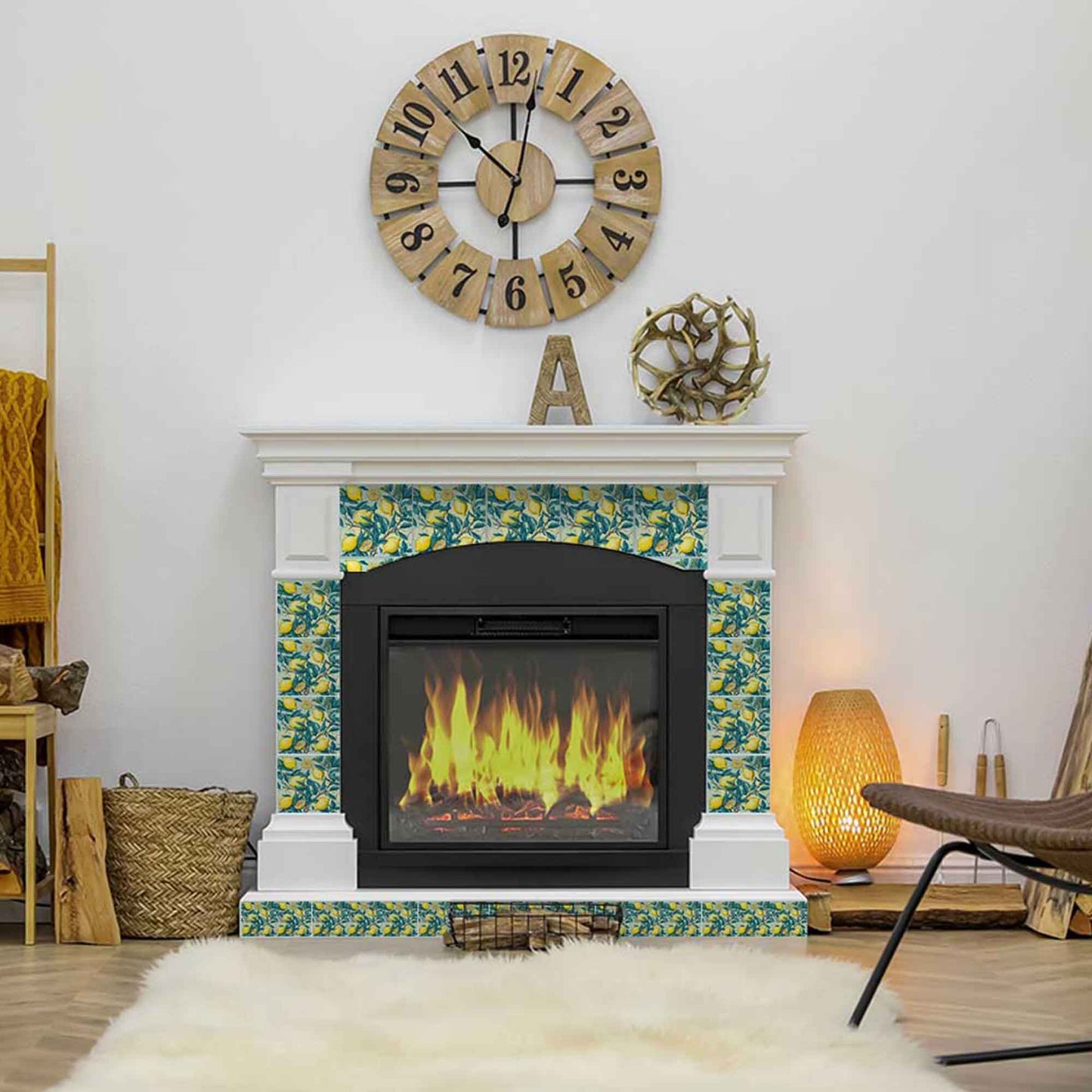 Lemon Sorrento Removable Floor Tile Stickers for Renters Green and Yellow Model - L13