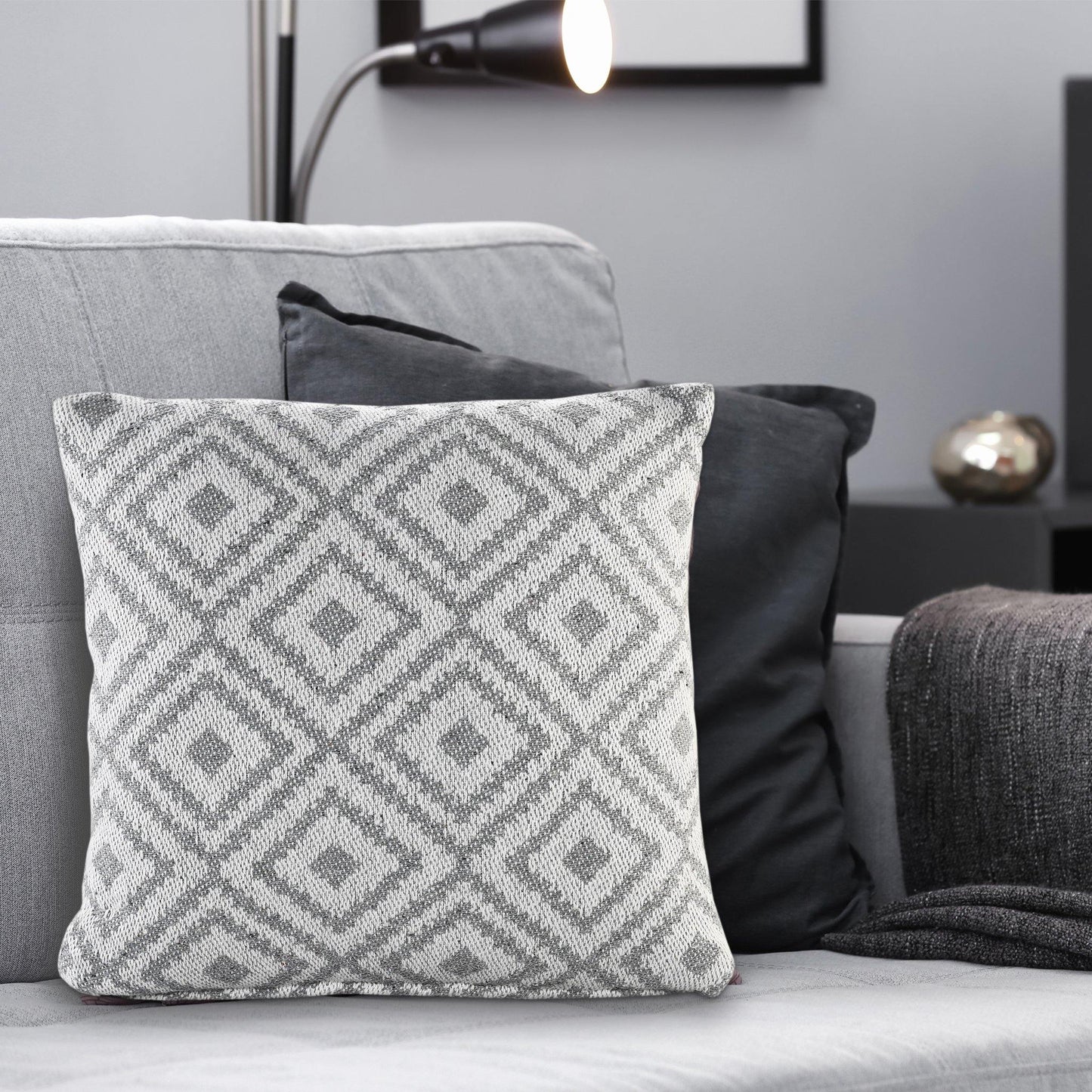 Grey Linen Cushion Cover | 45x45cm | Geometric Pattern | Modern Home Decor