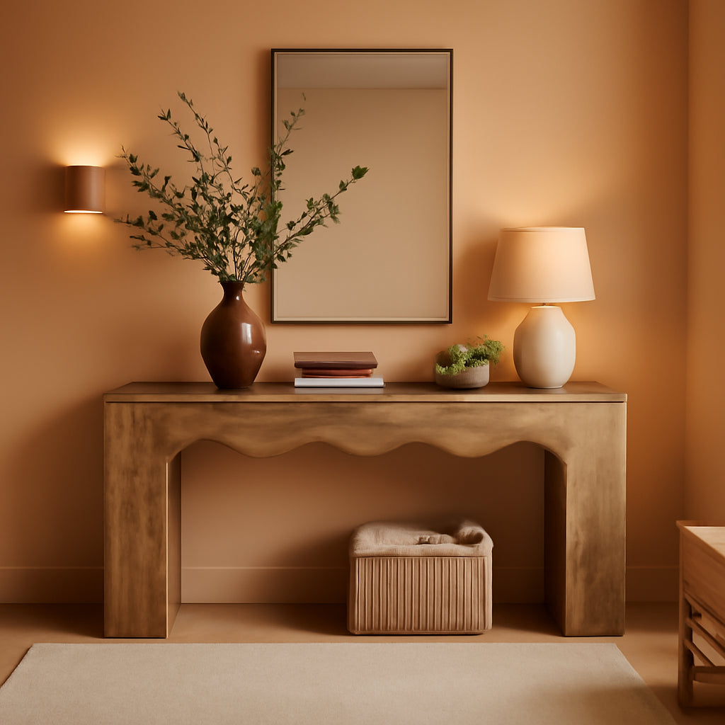 63 Inches Intricately Designed Walnut Console Table