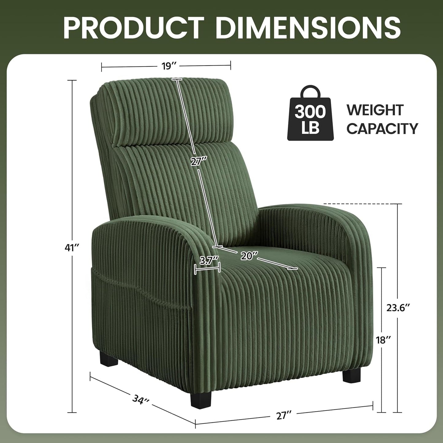 Corduroy Dark Green High-Back Armchair With Pockets