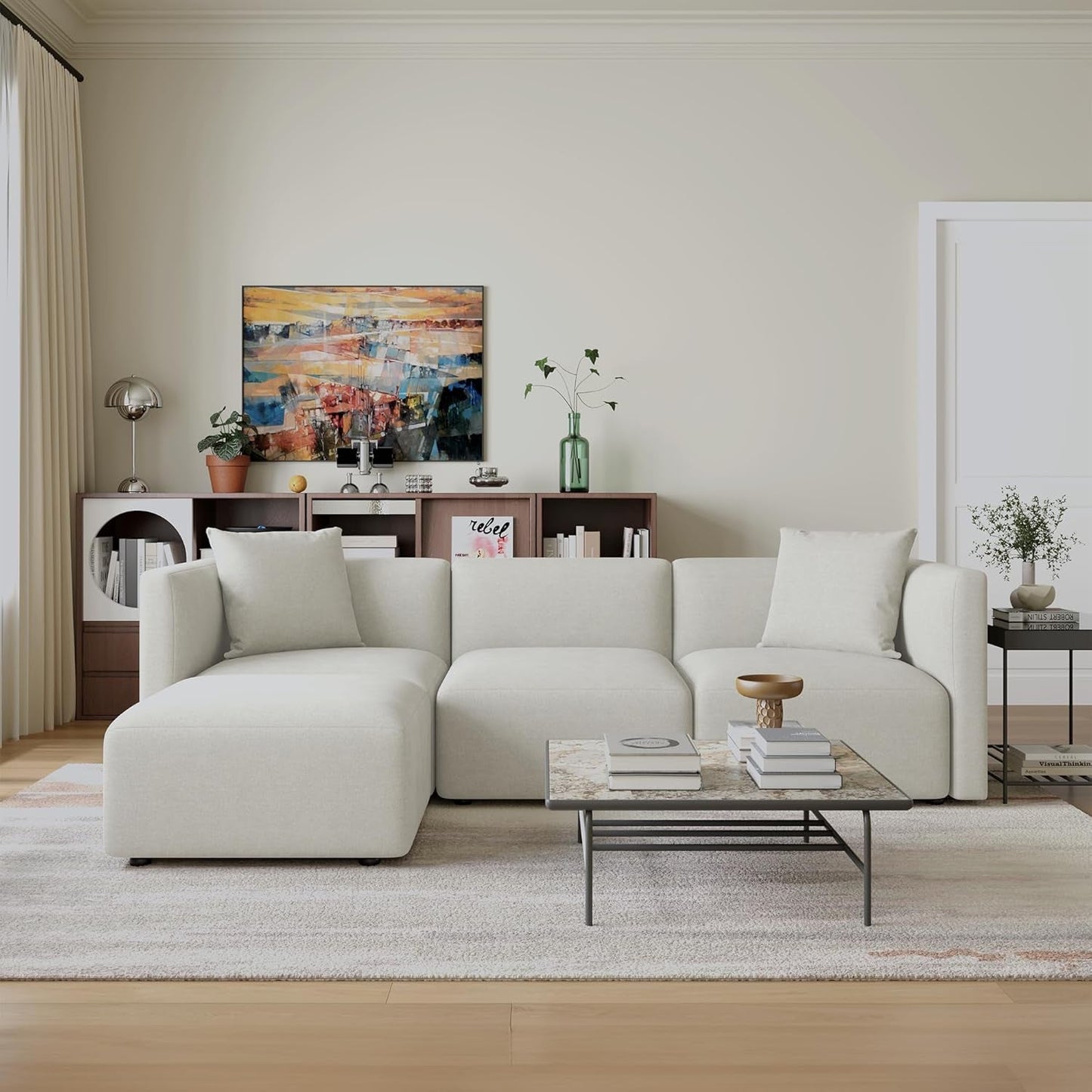 L Shaped Convertible Modular Sectional Sofa Cream Chaise