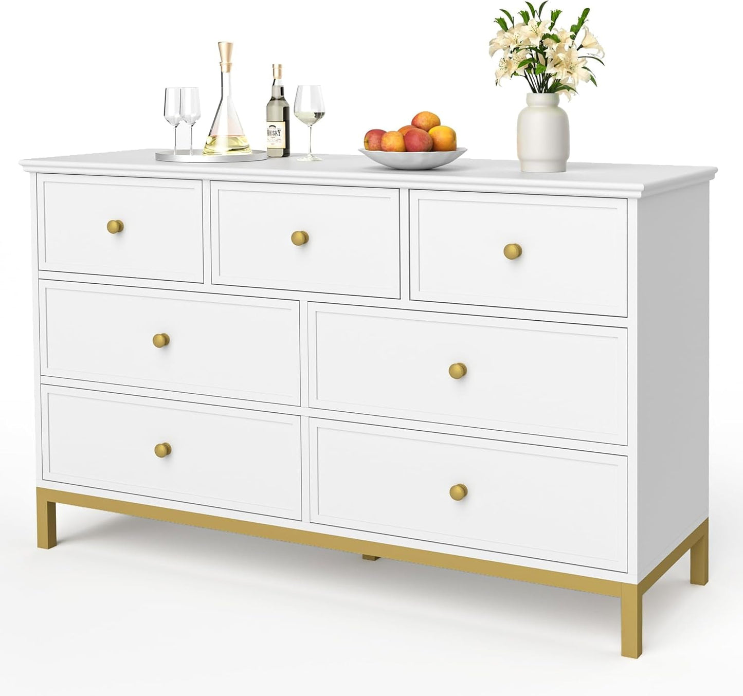 White 47 Inch 7 Drawer Dresser With Deep Drawers Storage