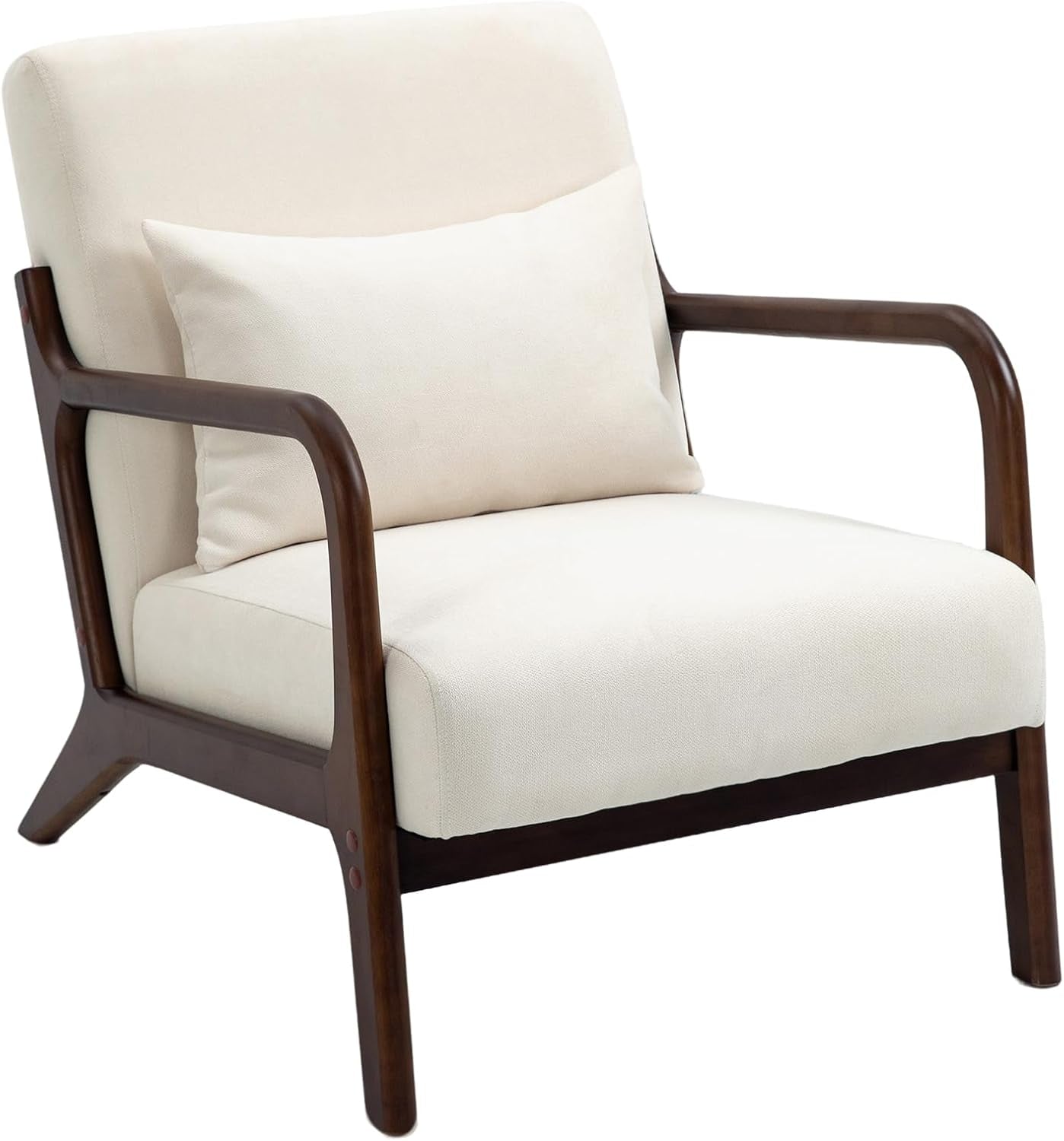 White Linen Upholstered Armchair With Premium Wood
