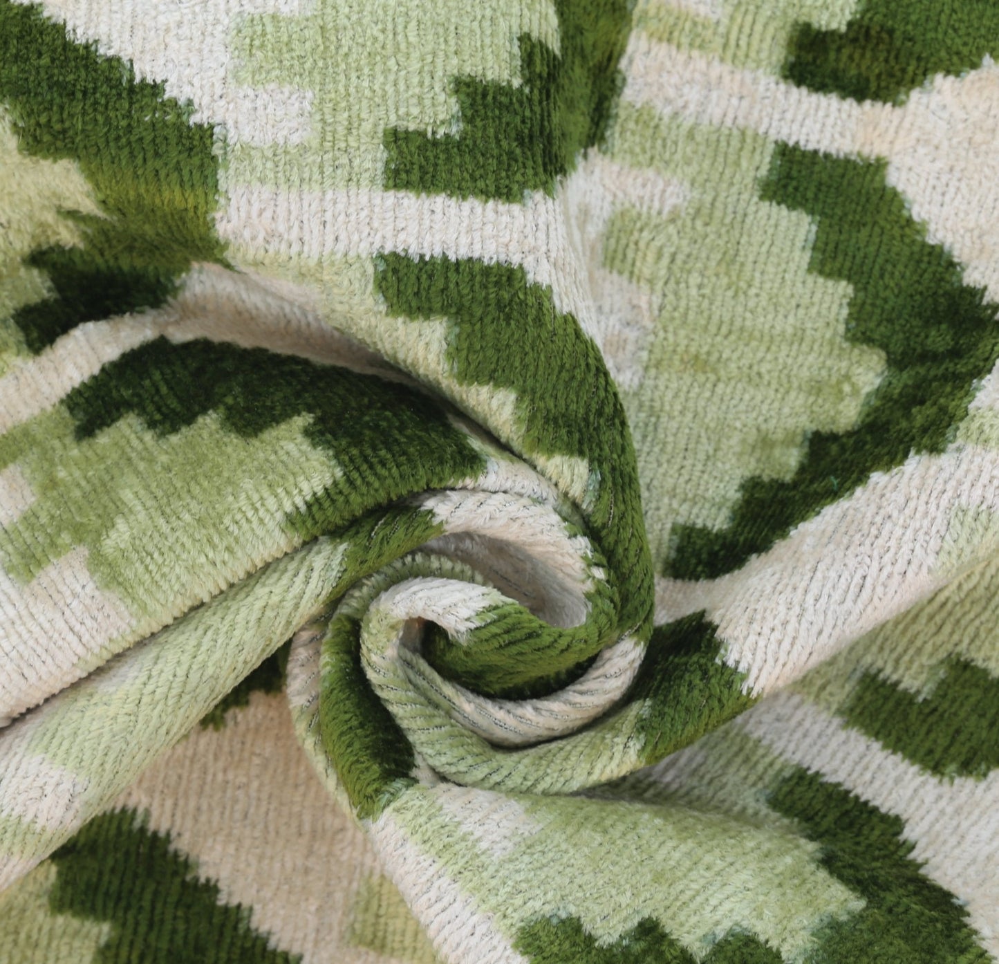 Canvello Handmade Velvet Lumbar Pillow in Green and Cream Ikat Design - High-Quality Decorative Accent with Premium Down Feather Insert