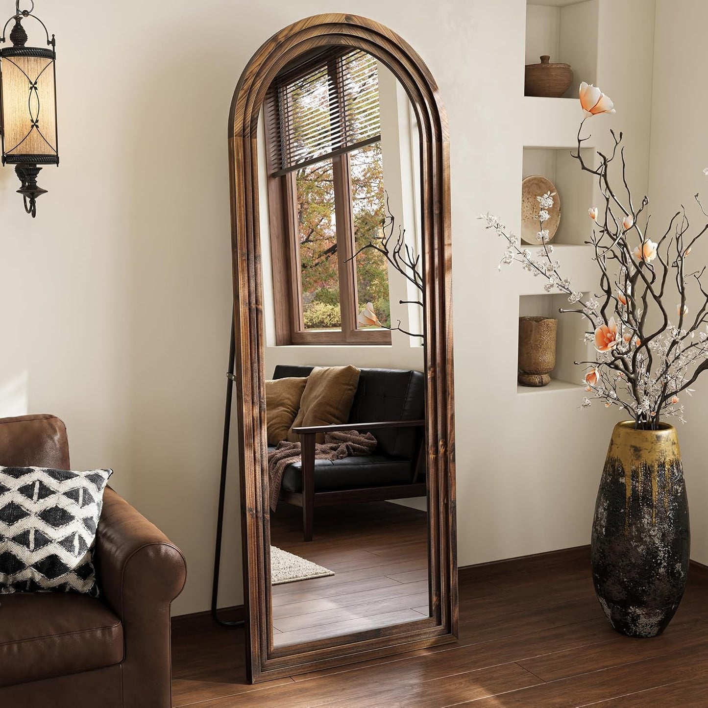 Arched Full Length Floor Mirror 63x21Inches Walnut