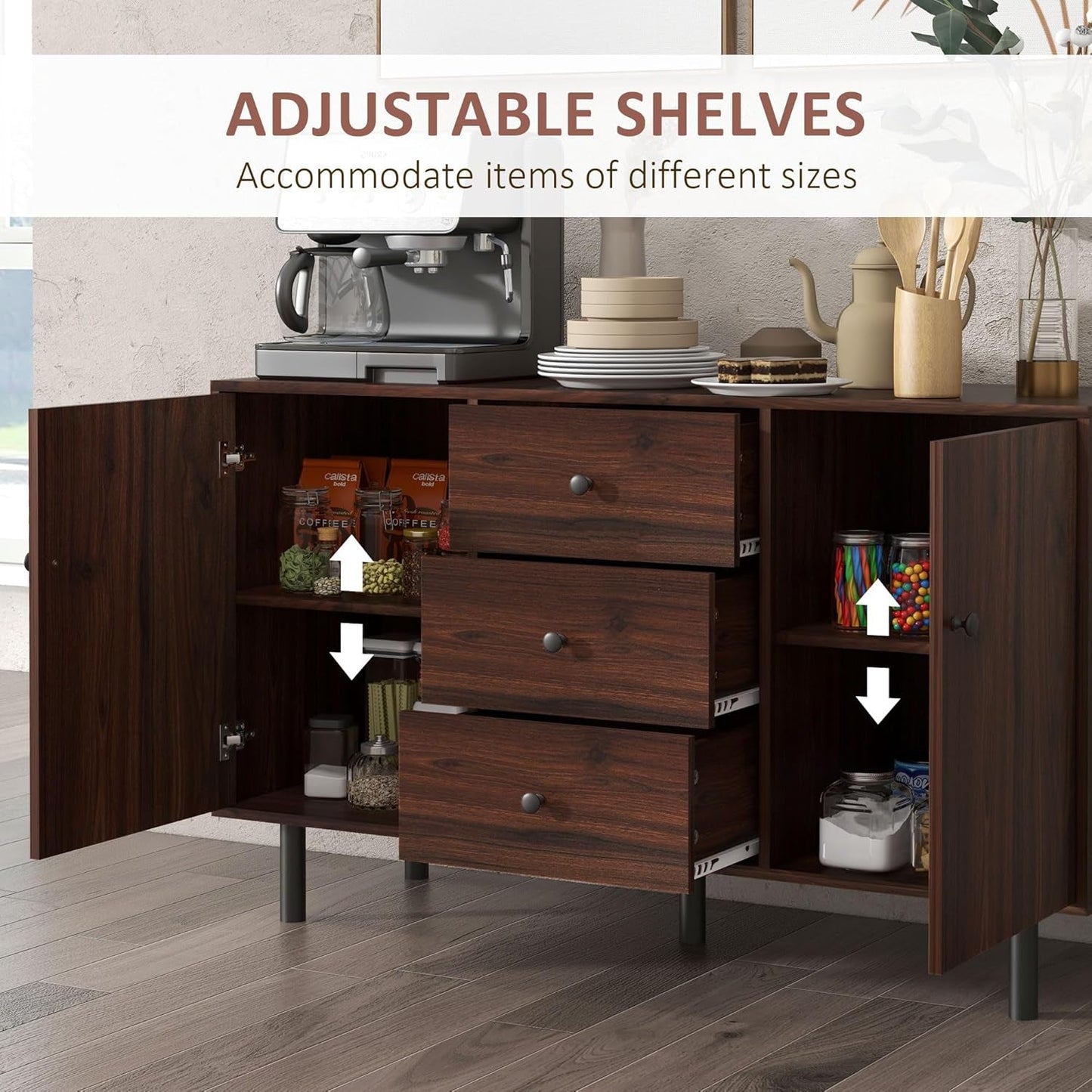 Rustic Brown Sideboard Buffet Cabinet With Three Drawers