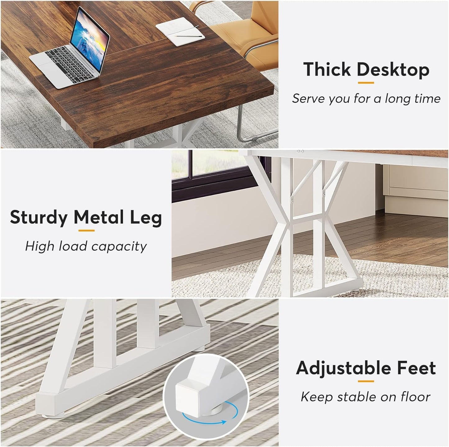 70.8 Inch Executive Desk Brown White Home Office Desk