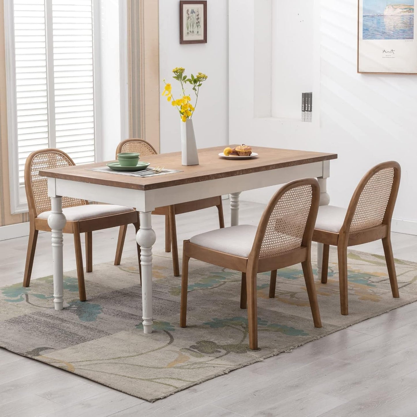 Beige Rattan Dining Chairs Featuring Contemporary Wood