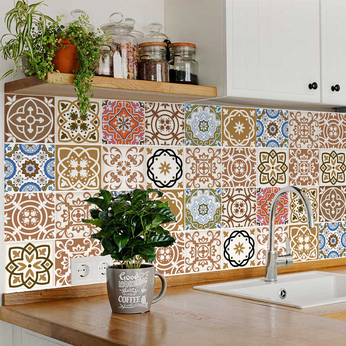 Brown Beautiful tile stickers multiple patterns floor suitable Model - SB12