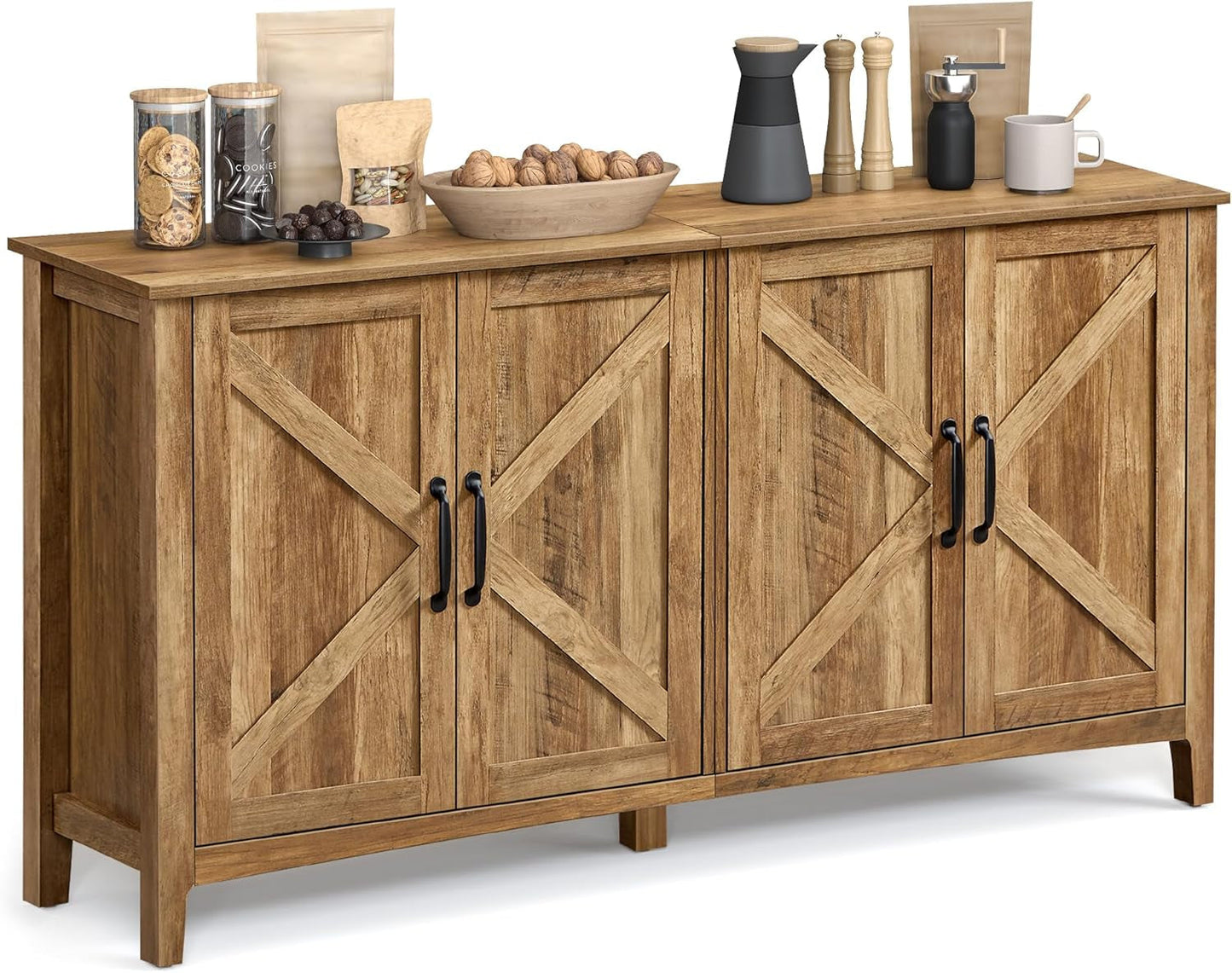 Rustic Walnut Buffet Cabinet With Adjustable Shelves