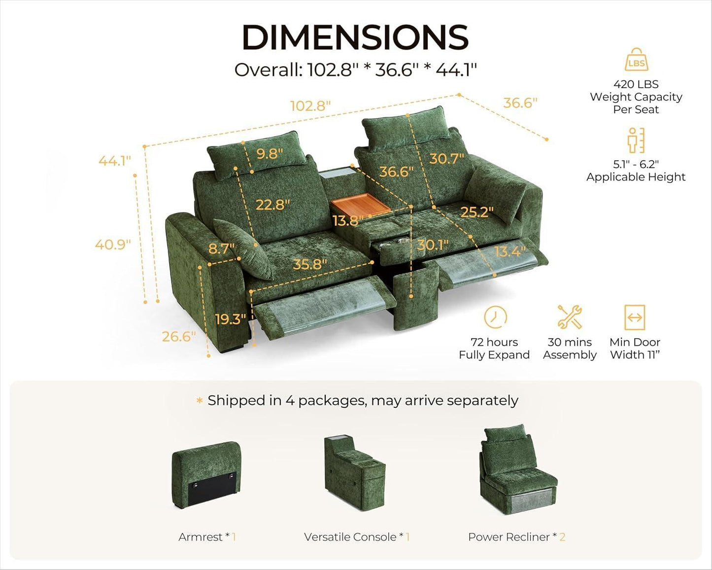 Green Oversized Power Recliner Sofa For Living Room