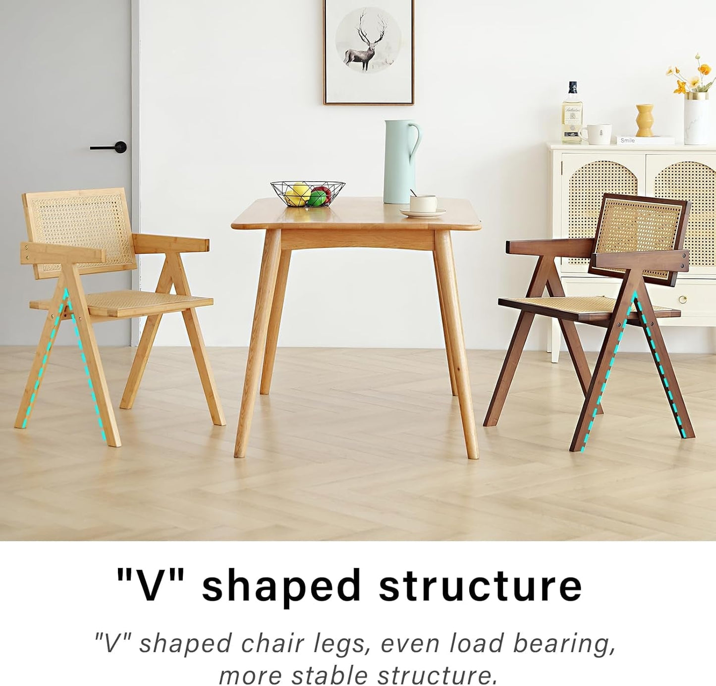 Walnut Rattan Dining Chairs Set Of 2 Ergonomic Back