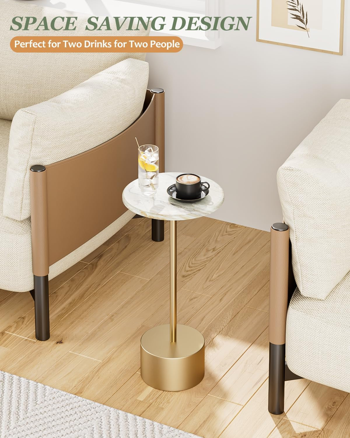 Gold Contemporary Pedestal Cocktail Table For Living