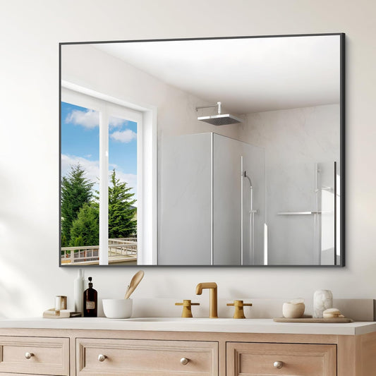 Black 30x36 Inch Rectangular Bathroom Vanity Mirror