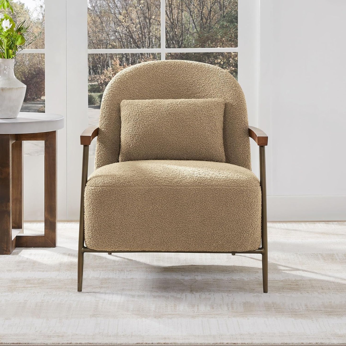 Camel Faux Sherpa Upholstered Armchair Modern Collection