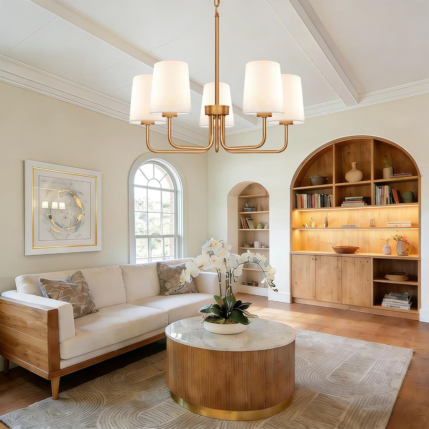 Brass Farmhouse Chandelier Five Light Adjustable Fixture