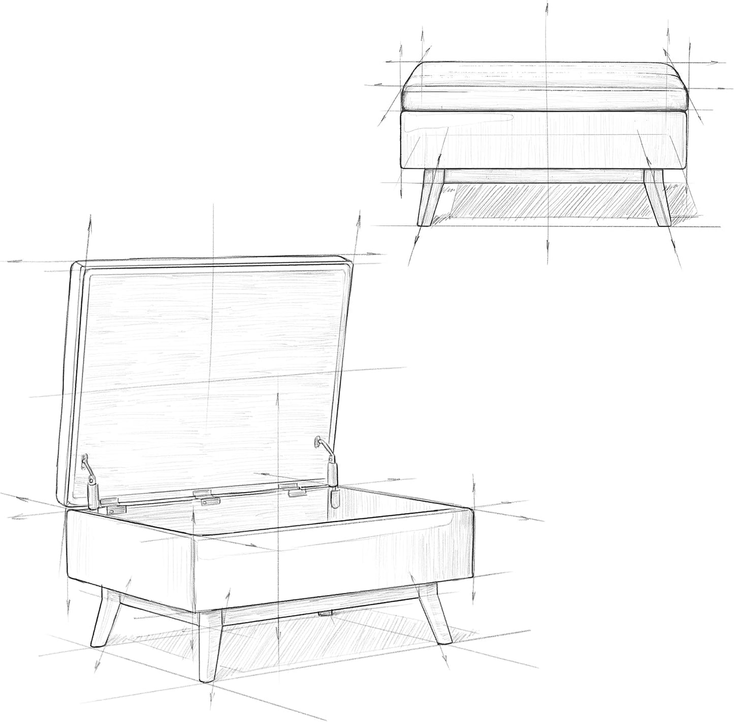 Mid Century Distressed Chestnut Lift Top Coffee Table Ottoman