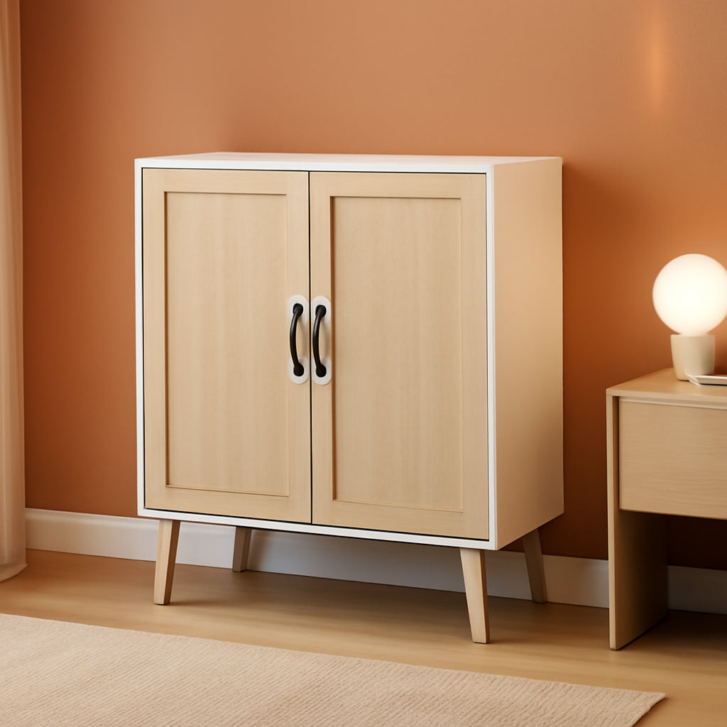 White Buffet Cabinet Sideboard With Rattan Doors Storage