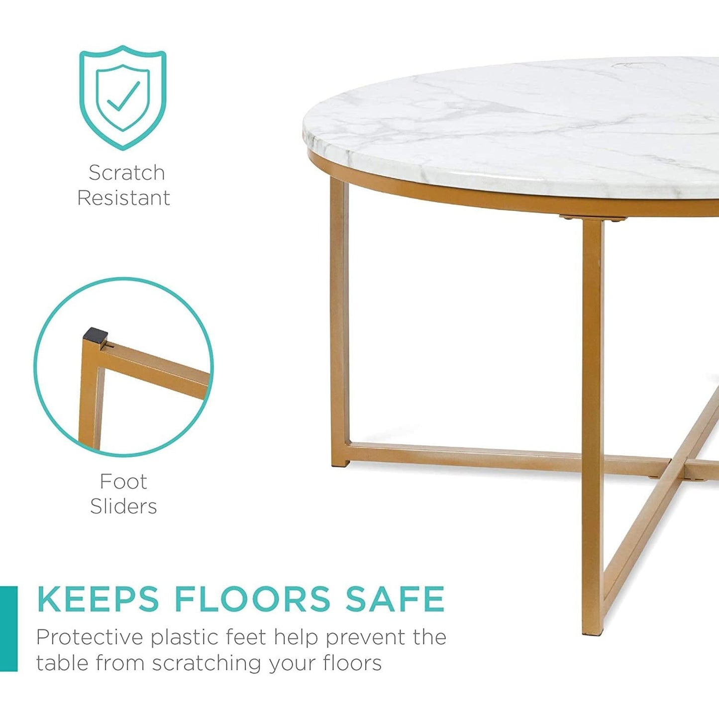 Round Coffee Table With Faux Marble Top Cross Leg Design