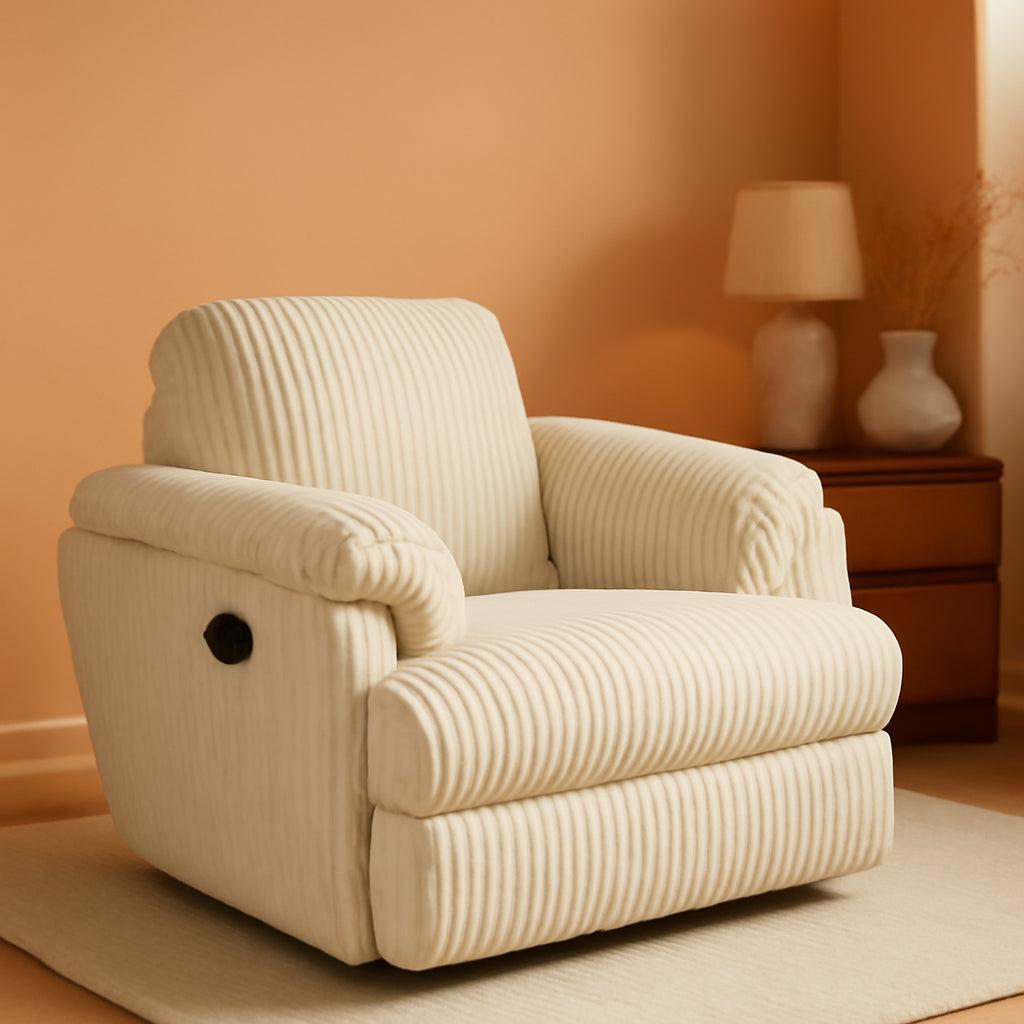 White Modern Swivel Glider Recliner With Hidden Storage