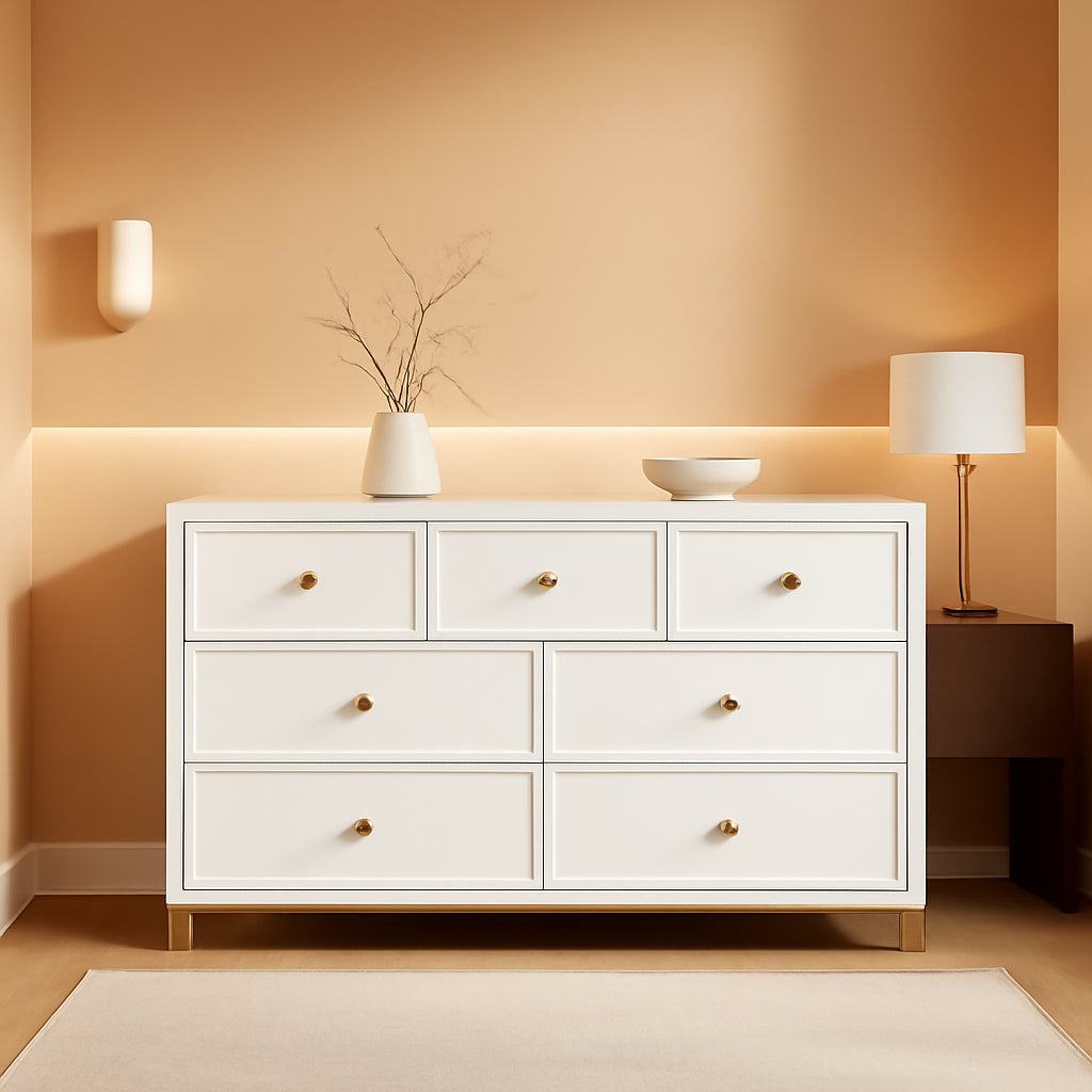 White 47 Inch 7 Drawer Dresser With Deep Drawers Storage