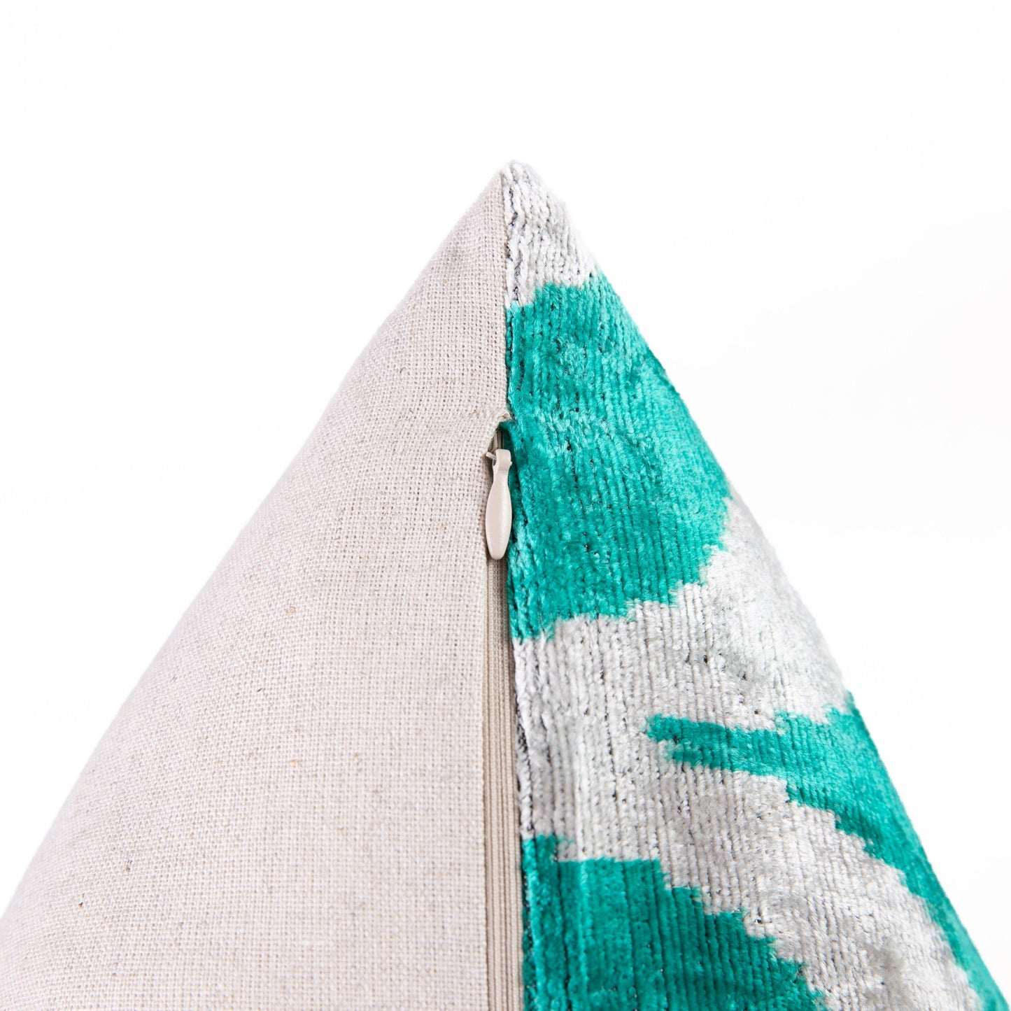 Handmade Velvet Throw Pillow - 16x16 Inches, Naturally Vegetable-Dyed, Premium Down Feather Insert - Teal and Beige Geometric Circle Design, Luxury Home Decor Accent