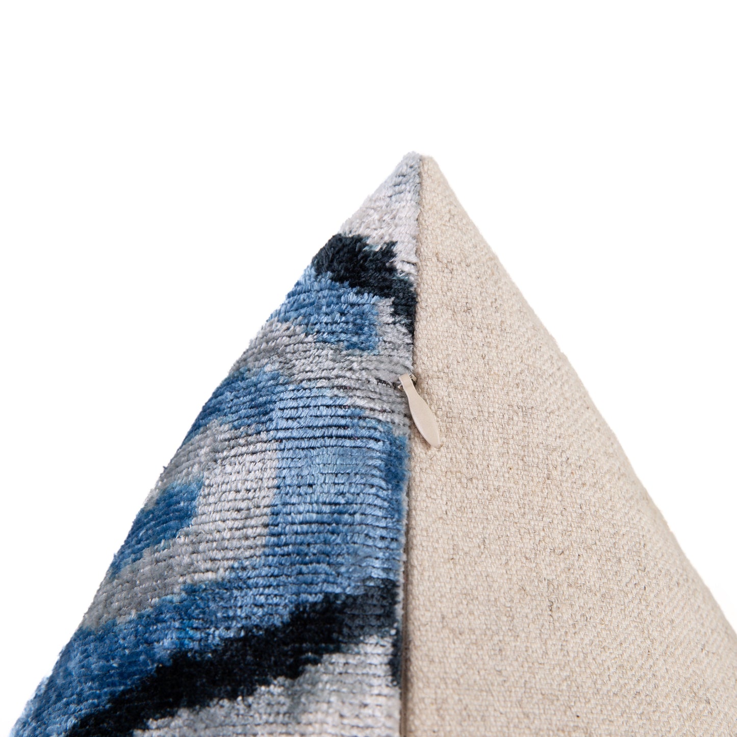 Handmade Velvet Throw Pillow - 20x20 Inches, Naturally Vegetable-Dyed, Premium Down Feather Insert - Blue, Black, and White Ikat Pattern, Luxury Home Decor Accent