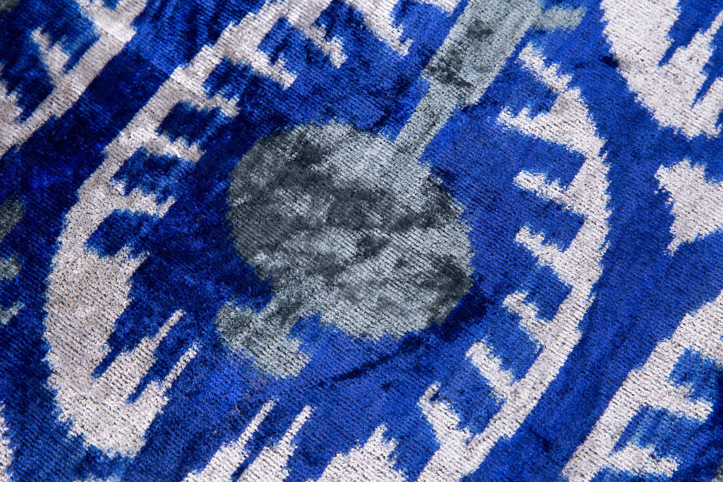 Handmade Velvet Throw Pillow - 16x16 Inches, Naturally Vegetable-Dyed, Premium Down Feather Insert - Blue and Gray Ikat Pattern, Luxury Home Decor Accent