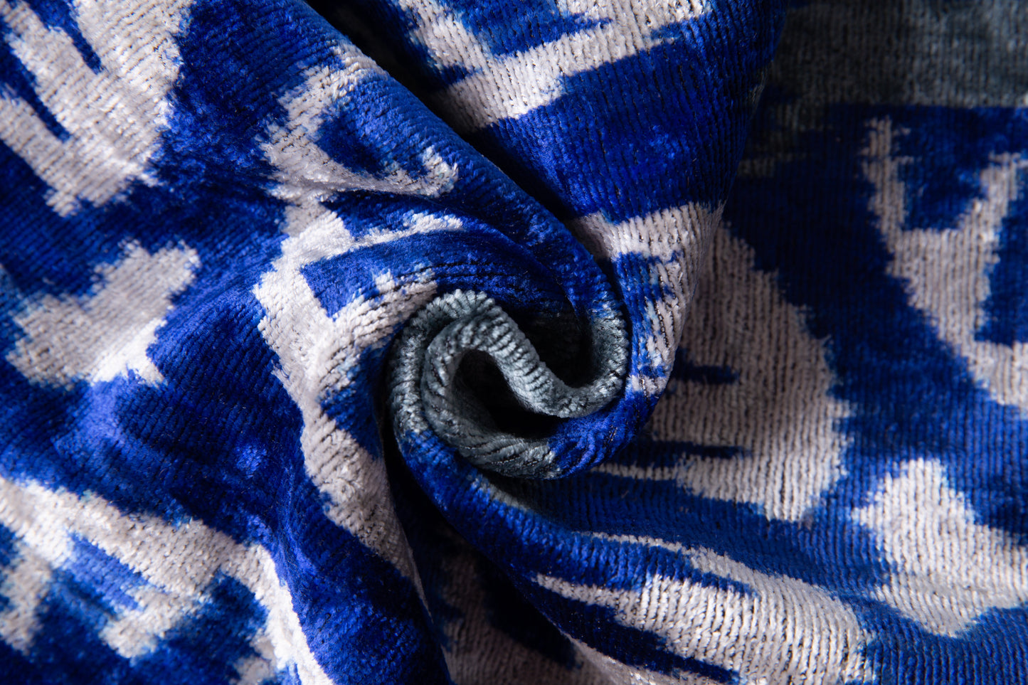 Handmade Velvet Throw Pillow - 16x16 Inches, Naturally Vegetable-Dyed, Premium Down Feather Insert - Blue and Gray Ikat Pattern, Luxury Home Decor Accent