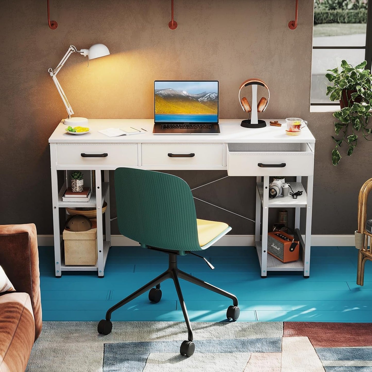 White 48 Inch Contemporary Premier Desk With Drawers