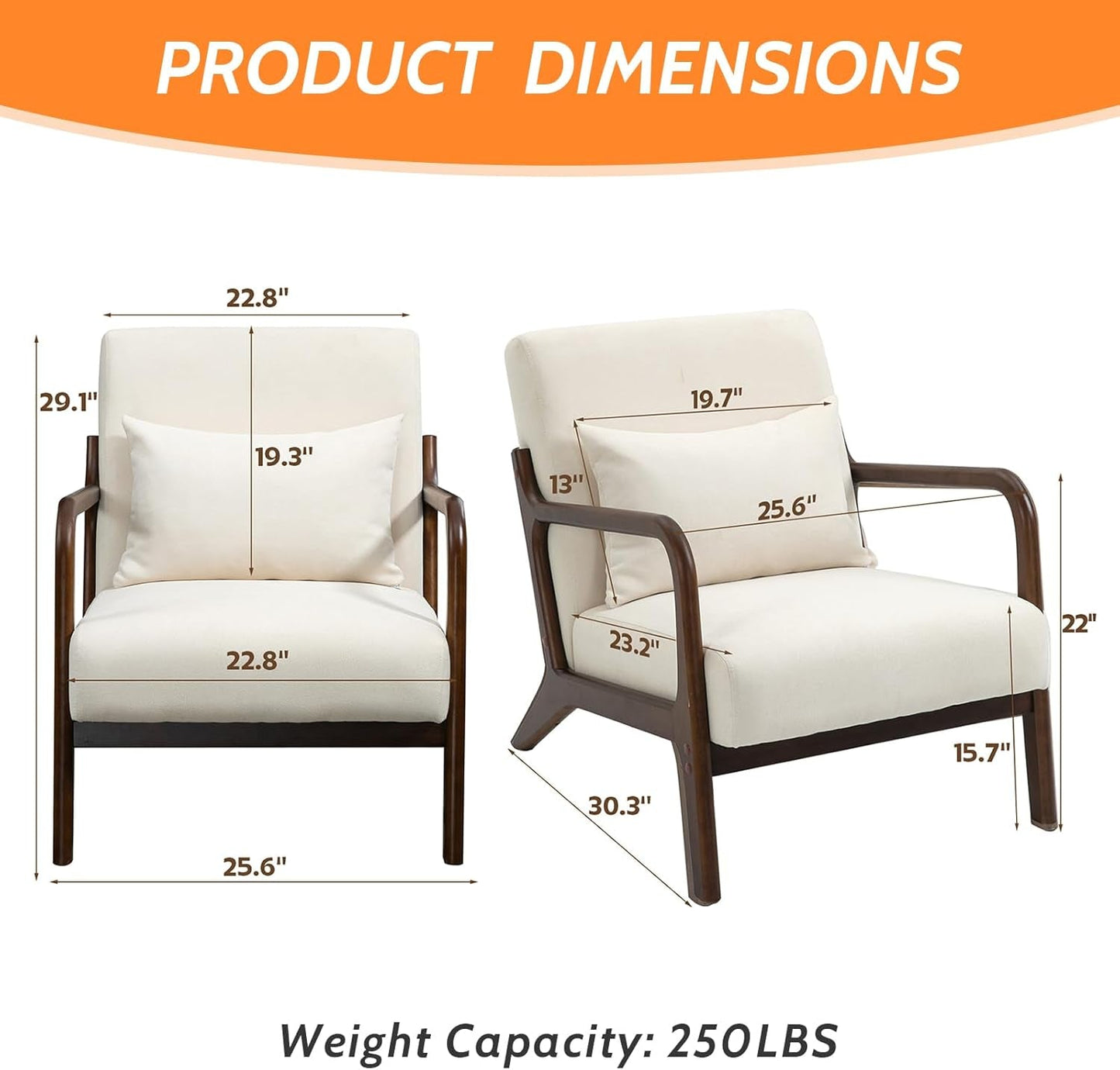 White Linen Upholstered Armchair With Premium Wood